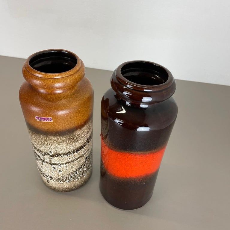 Set of Two Pottery Fat Lava Vases "MultiColor" by Scheurich, Germany