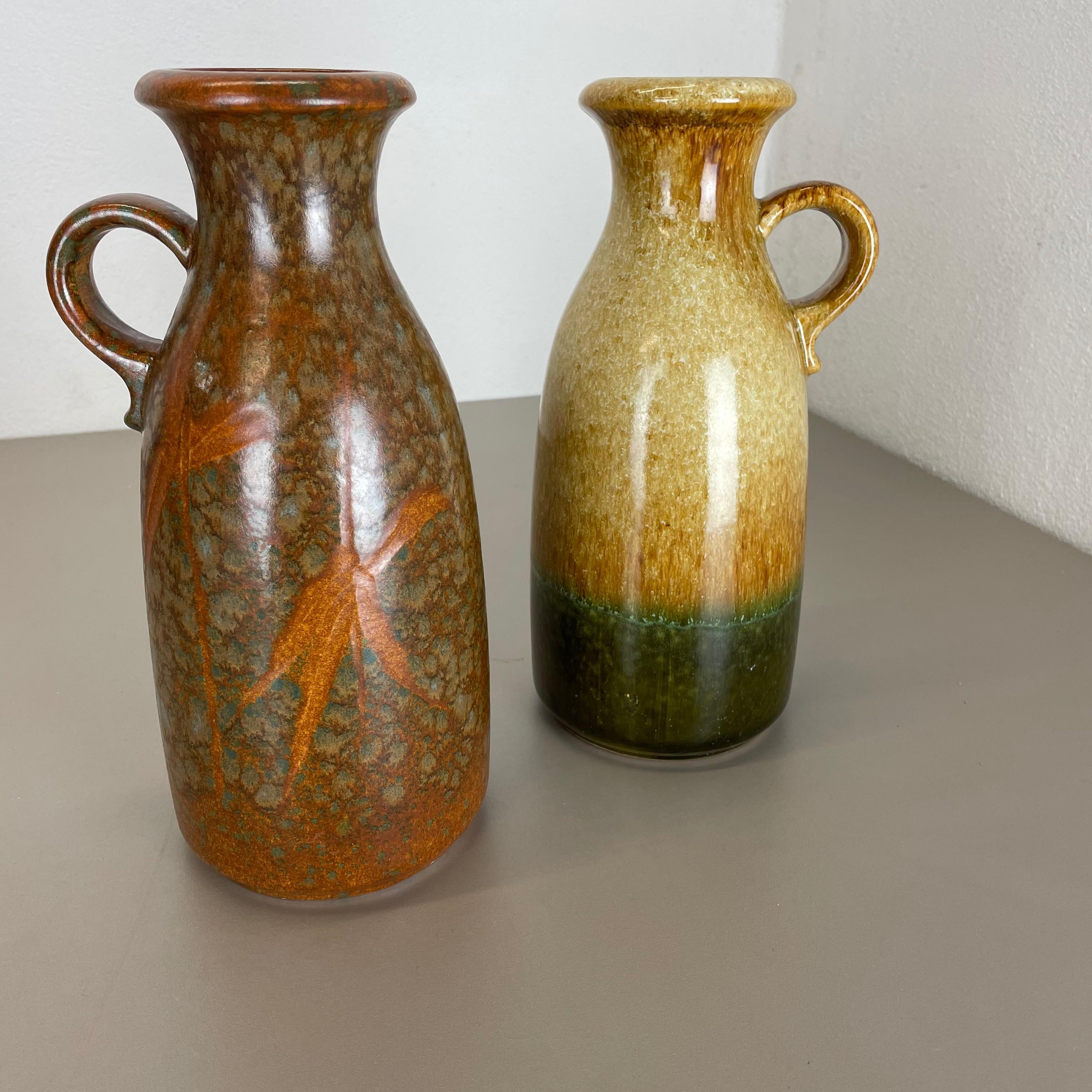 Set von zwei flachen Lava-Vasen aus Keramik „Multi-Color“ von Scheurich, Deutschland, 1970er Jahre im Angebot 9