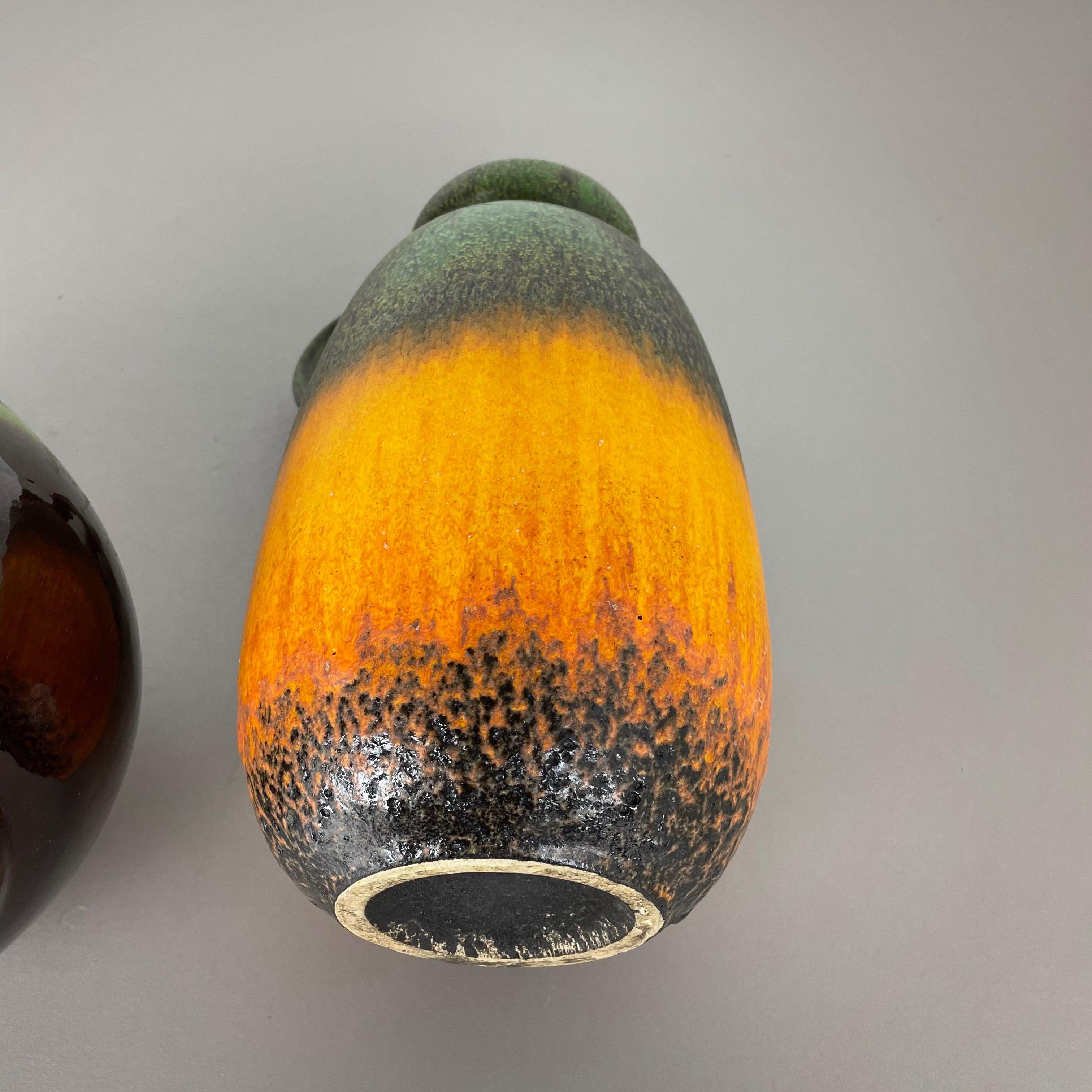 Set von zwei flachen Lava-Vasen aus Keramik „Multi-Color“ von Scheurich, Deutschland, 1970er Jahre im Angebot 10