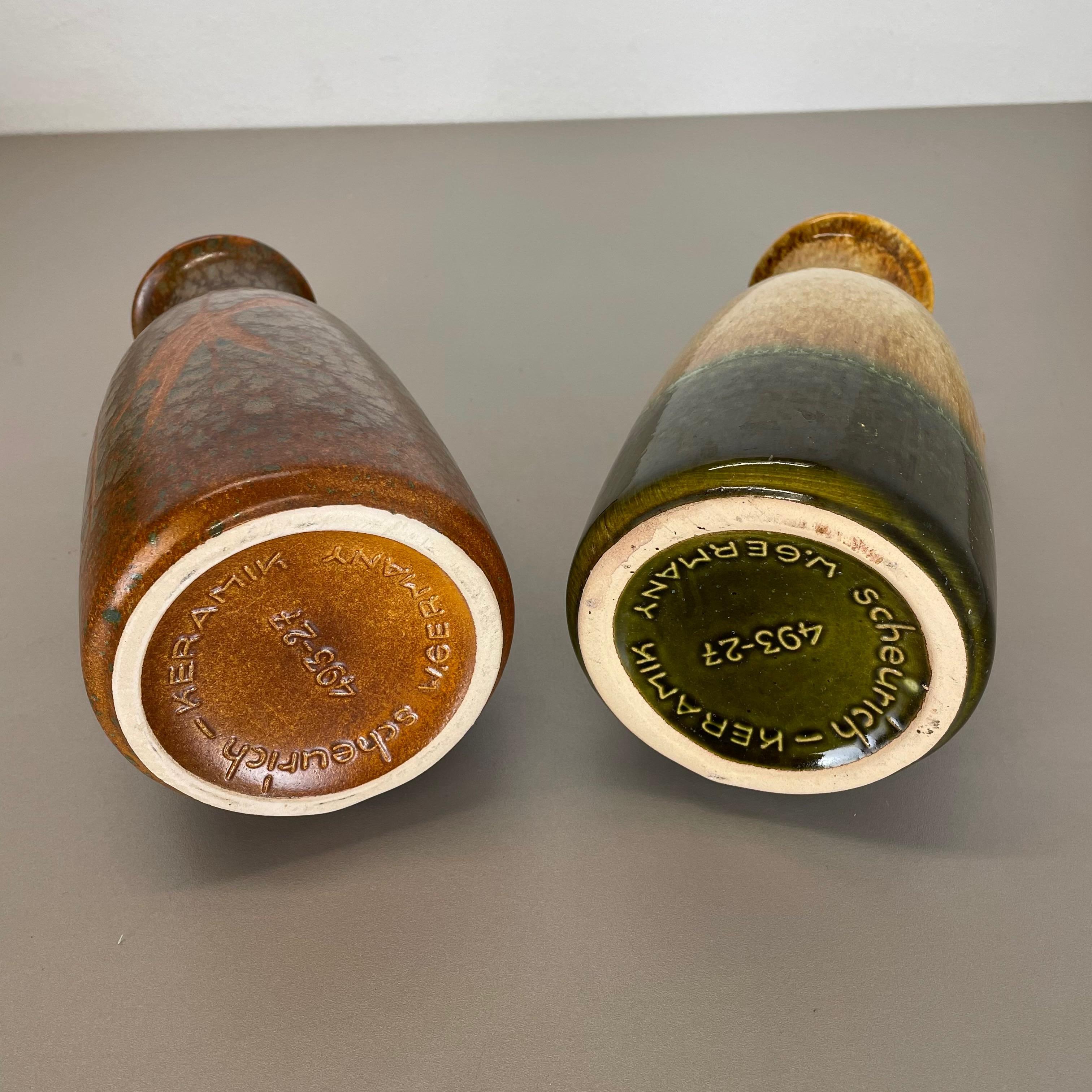 Set von zwei flachen Lava-Vasen aus Keramik „Multi-Color“ von Scheurich, Deutschland, 1970er Jahre im Angebot 11