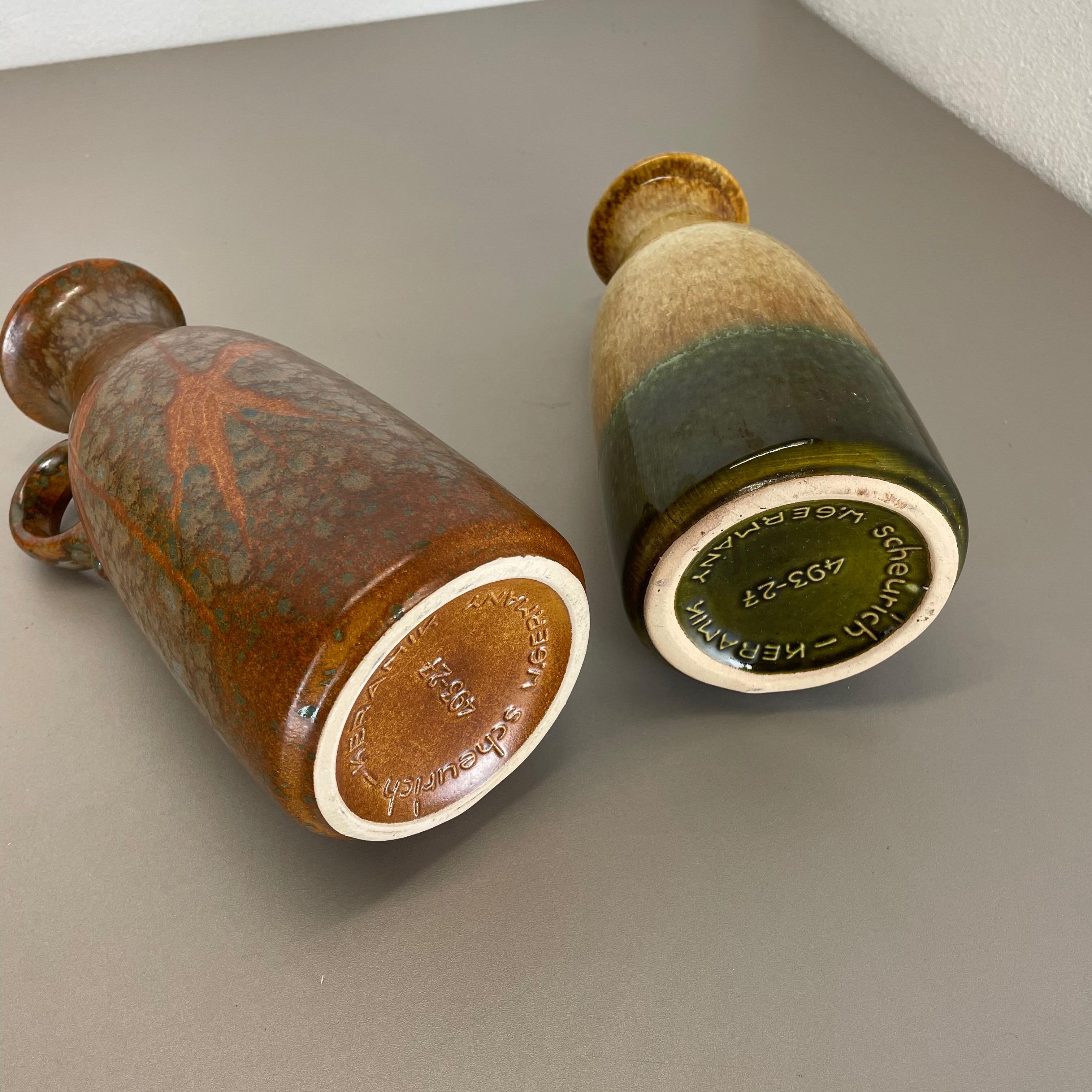 Set von zwei flachen Lava-Vasen aus Keramik „Multi-Color“ von Scheurich, Deutschland, 1970er Jahre im Angebot 13