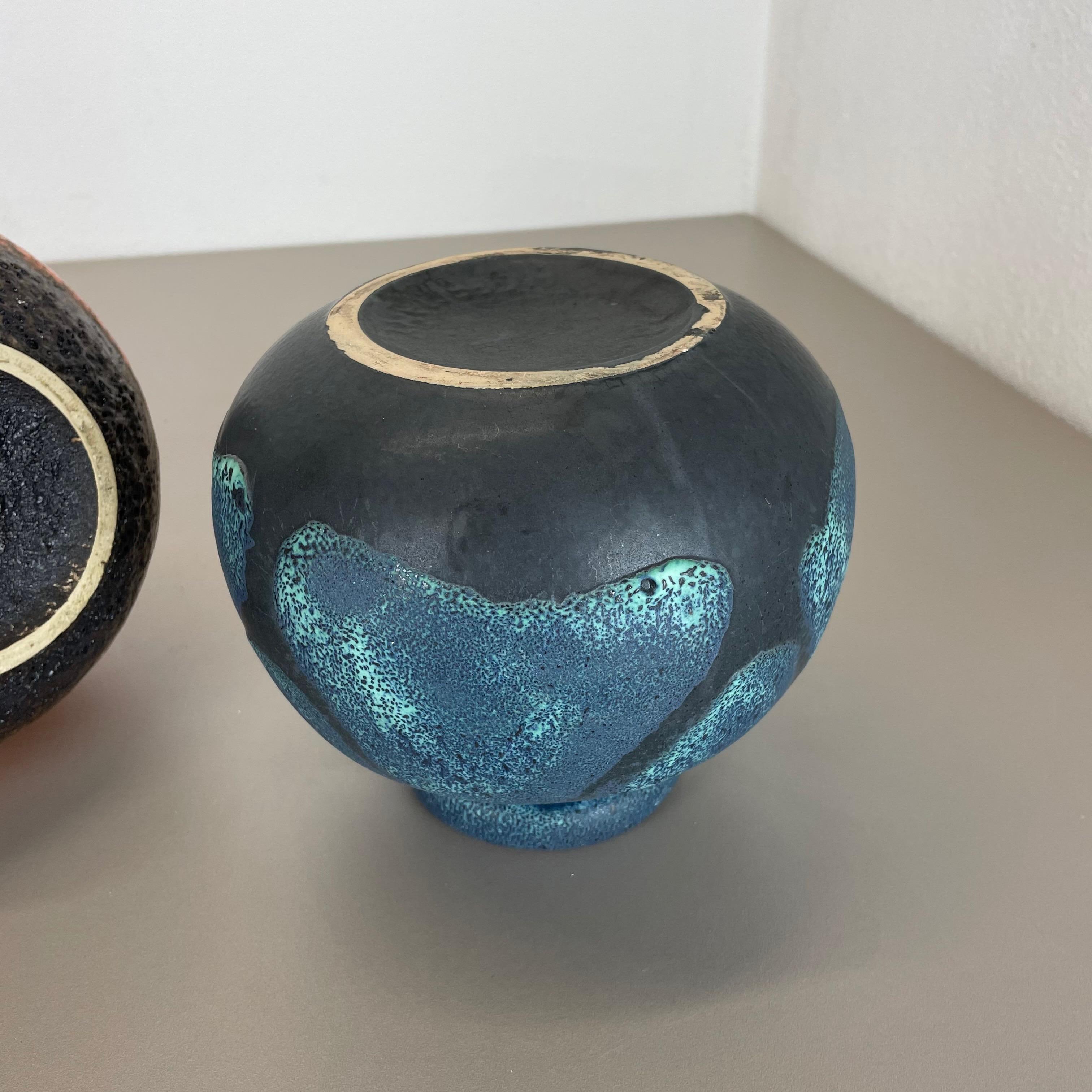 Set von zwei flachen Lava-Vasen aus Keramik „Multi-Color“ von Scheurich, Deutschland, 1970er Jahre im Angebot 13