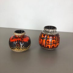 Set of Two Pottery Fat Lava Vases "Multi-Color" by Scheurich, Germany, 1970s