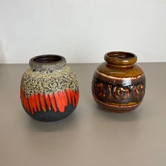Set of Two Pottery Fat Lava Vases "Multi-Color" by Scheurich, Germany, 1970s