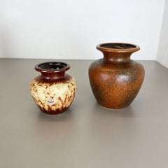 Set of Two Pottery Fat Lava Vases "Multi-Color" by Scheurich, Germany, 1970s