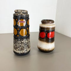Set of Two Pottery Fat Lava Vases "Multi-Color" by Scheurich, Germany, 1970s