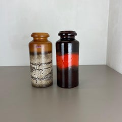 Set of Two Pottery Fat Lava Vases "Multi-Color" by Scheurich, Germany, 1970s