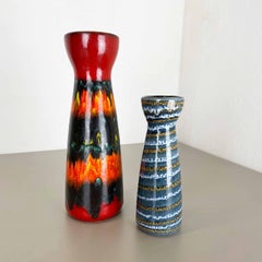 Set of Two Pottery Fat Lava Vases "Multi-Color" by Scheurich, Germany, 1970s