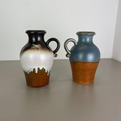 Set of Two Pottery Fat Lava Vases "Multi-Color" by Scheurich, Germany, 1970s