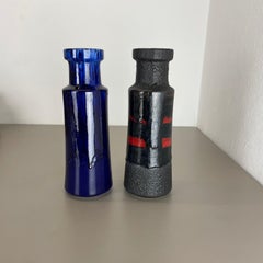 Set of Two Pottery Fat Lava Vases "Multi-Color" by Scheurich, Germany, 1970s