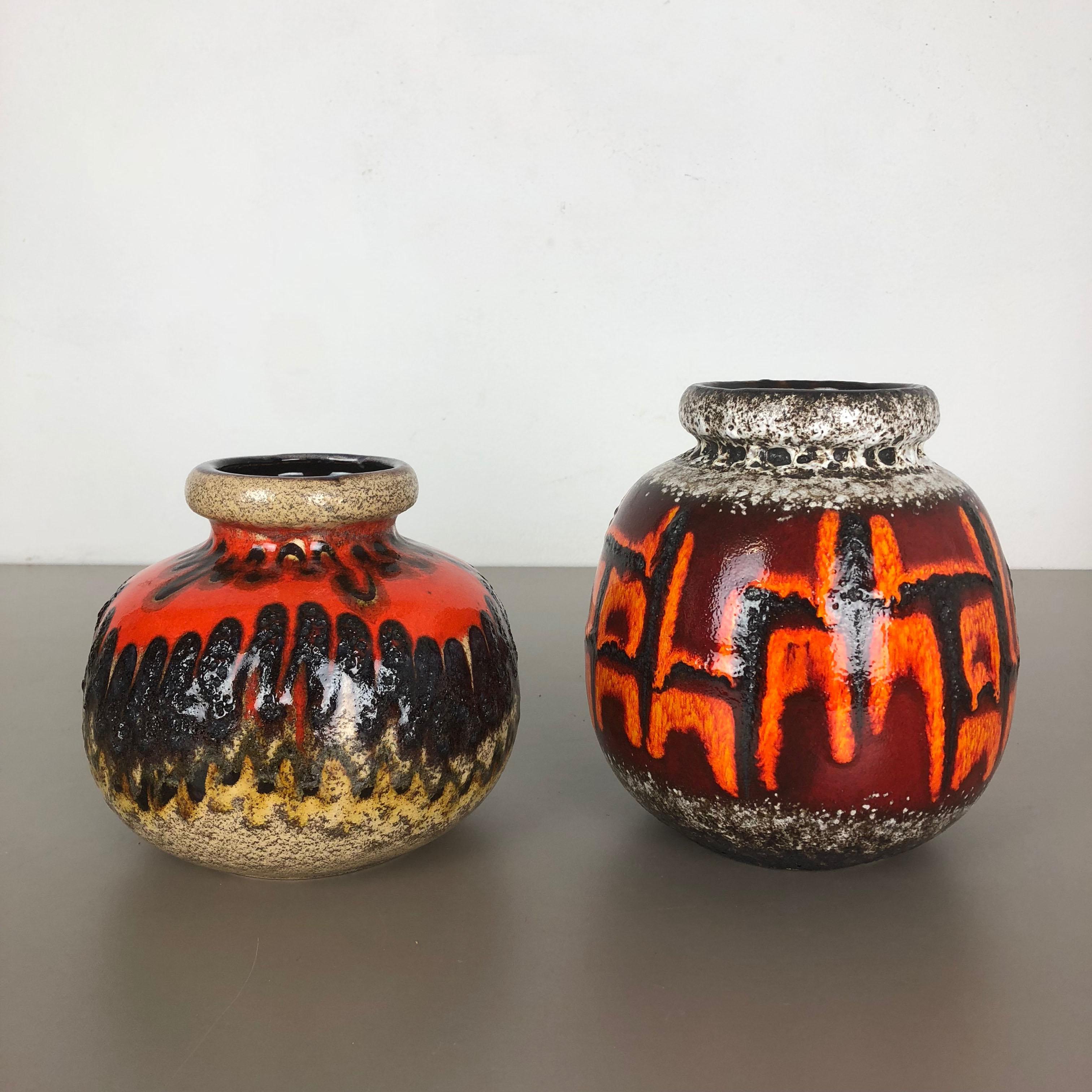 Mid-Century Modern Set of Two Pottery Fat Lava Vases 