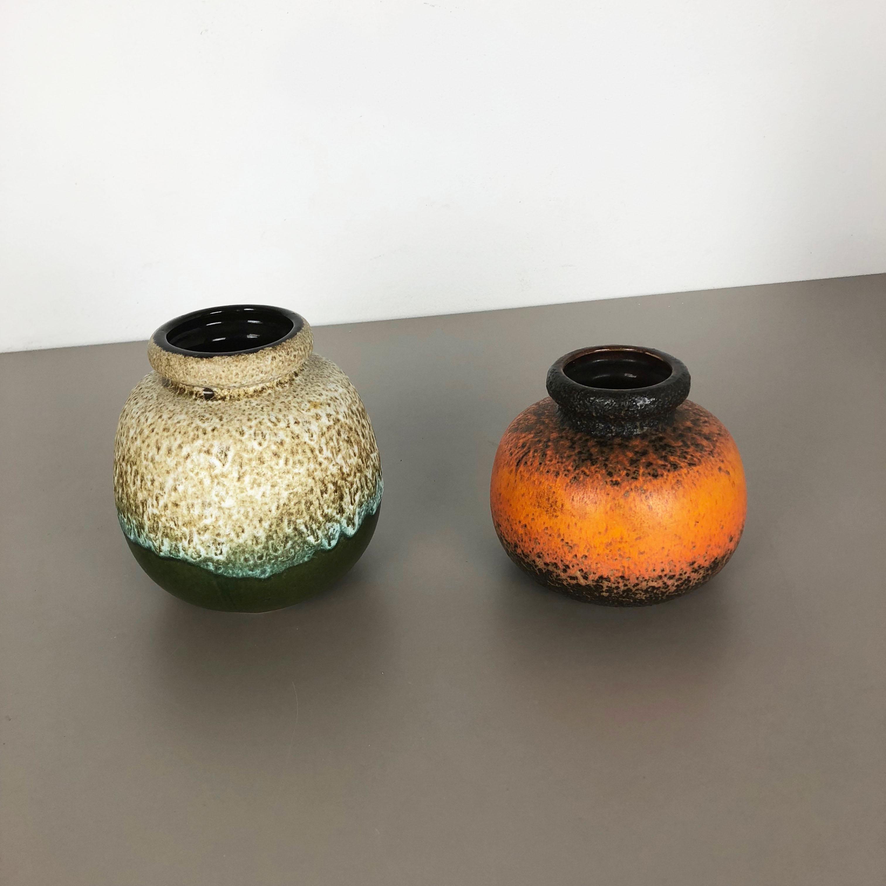 Mid-Century Modern Set of Two Pottery Fat Lava Vases 