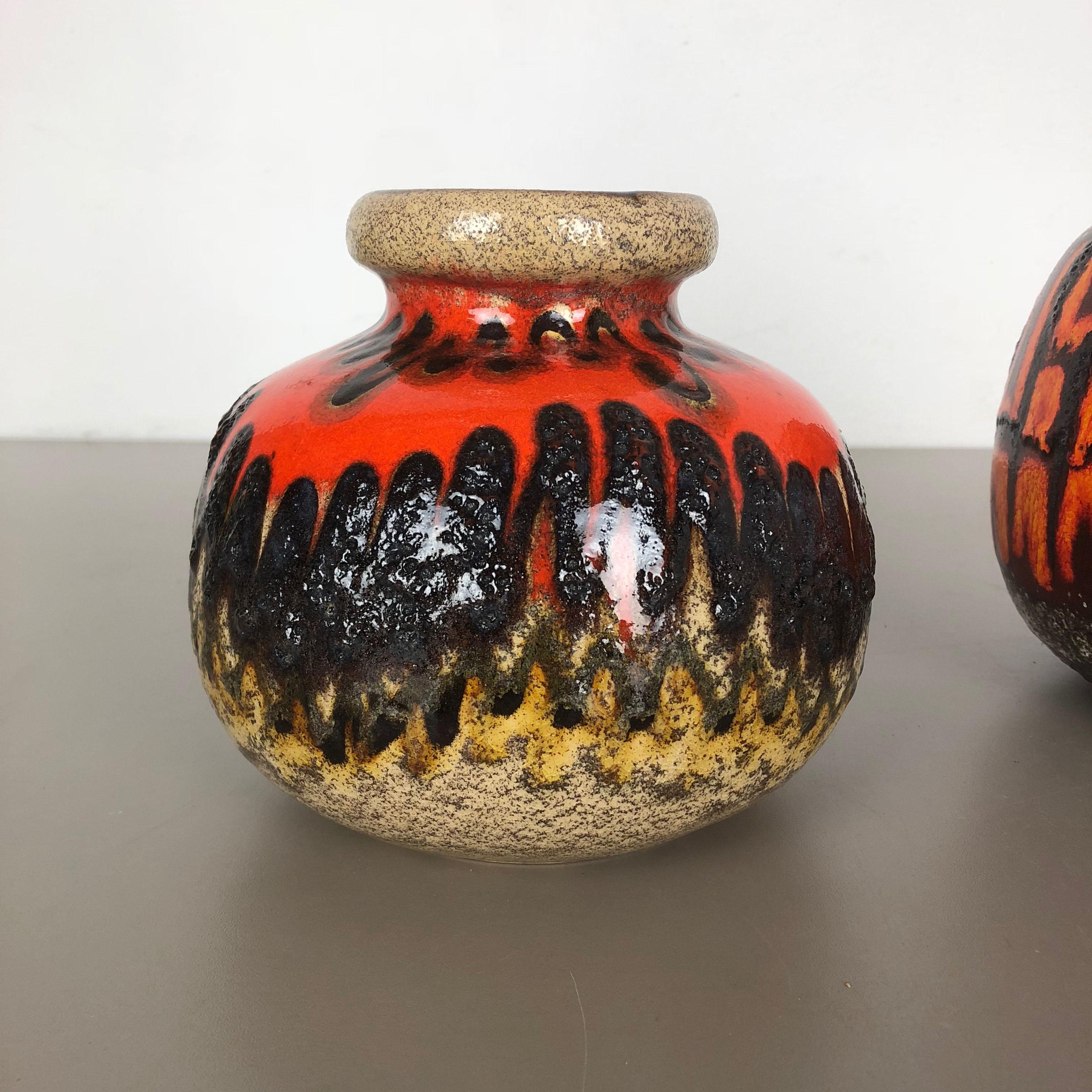 20th Century Set of Two Pottery Fat Lava Vases 