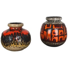 Set of Two Pottery Fat Lava Vases "Multi-Color" by Scheurich, Germany, 1970s