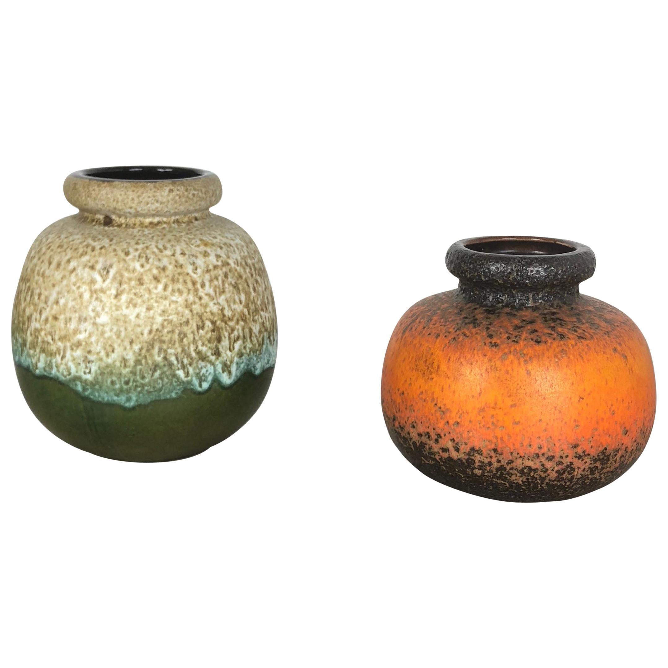 Set of Two Pottery Fat Lava Vases "Multi-Color" by Scheurich, Germany, 1970s For Sale