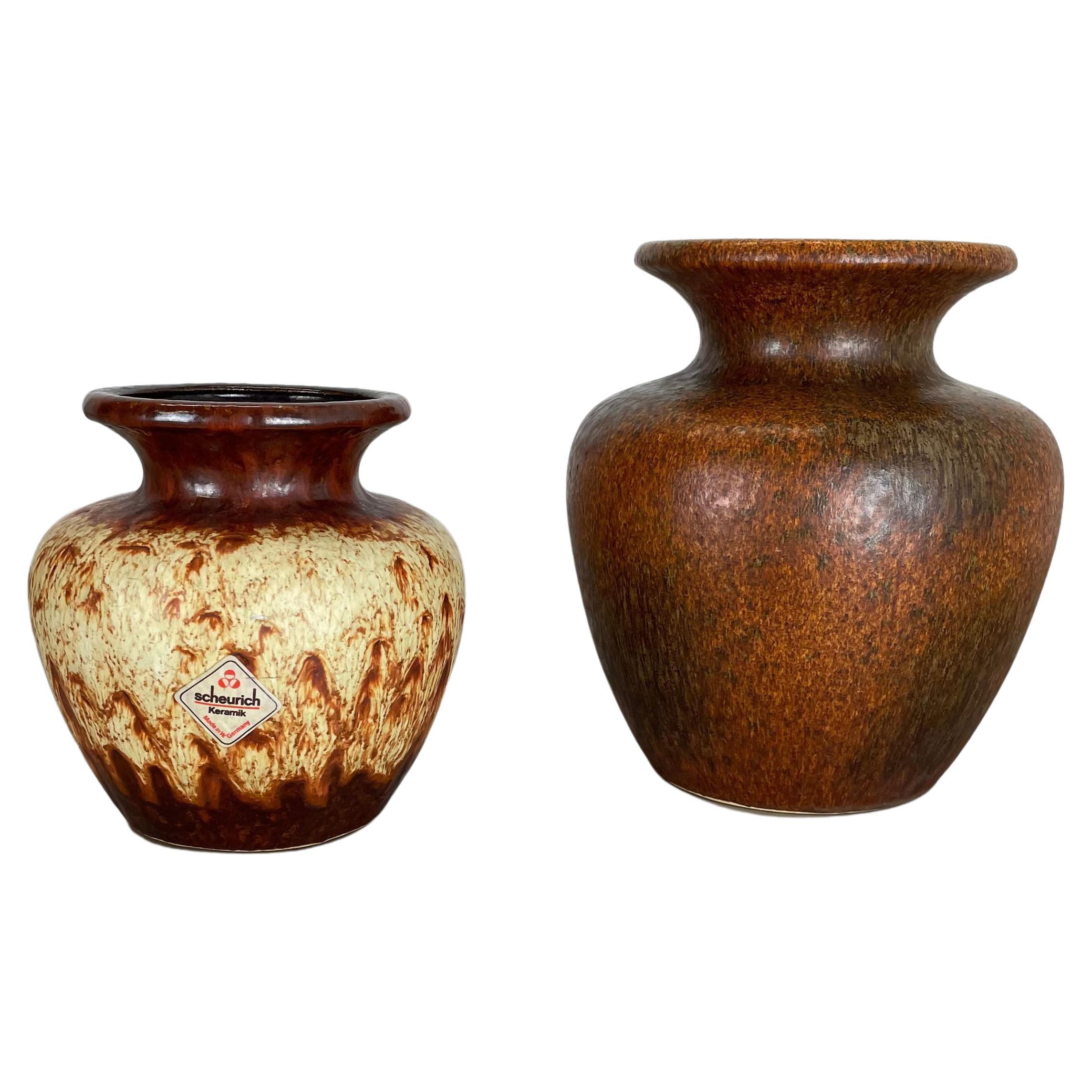 Set of Two Pottery Fat Lava Vases "Multi-Color" by Scheurich, Germany, 1970s