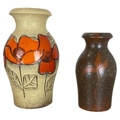 Set of Two Pottery Fat Lava Vases "Multi-Color" by Scheurich, Germany, 1970s