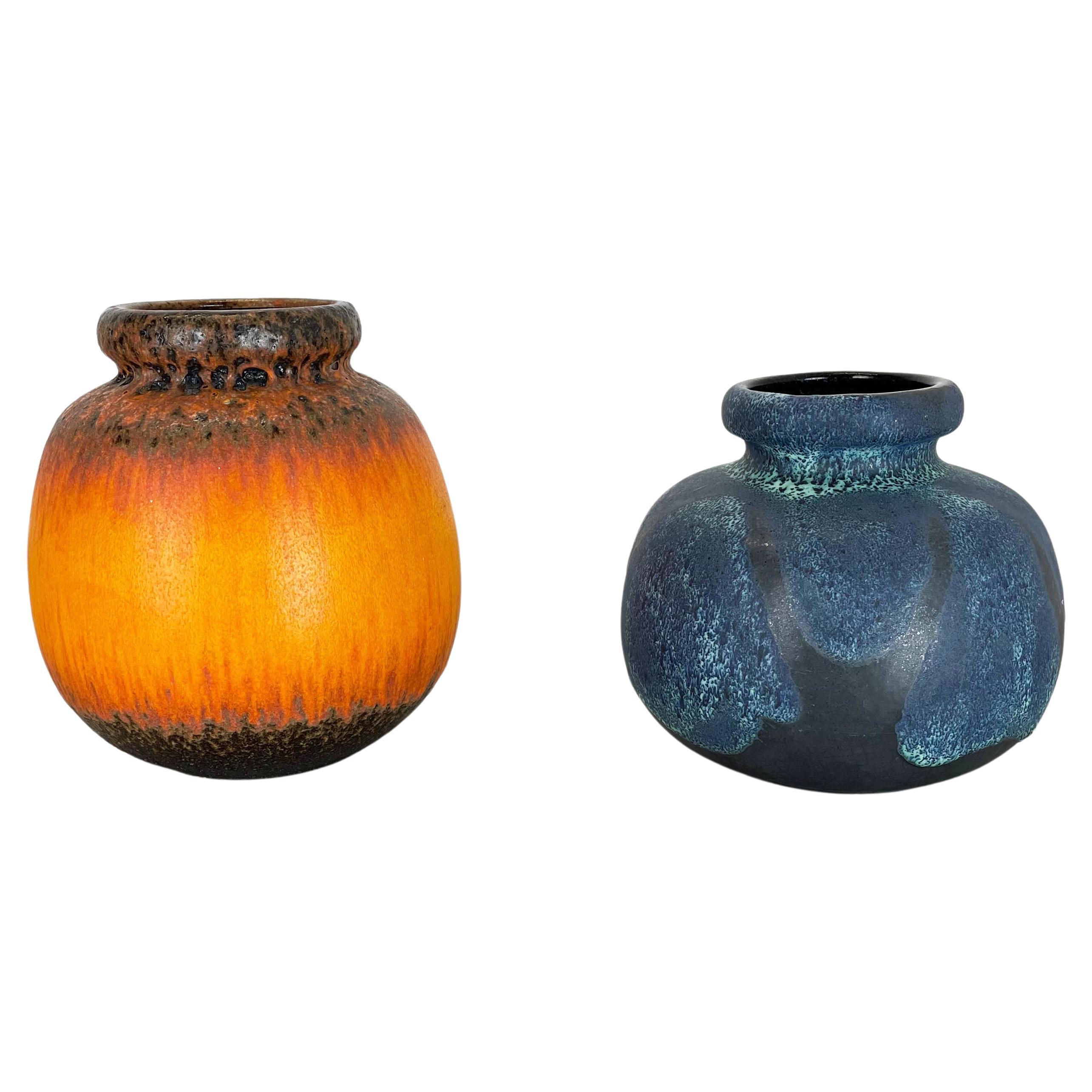 Set von zwei flachen Lava-Vasen aus Keramik „Multi-Color“ von Scheurich, Deutschland, 1970er Jahre im Angebot