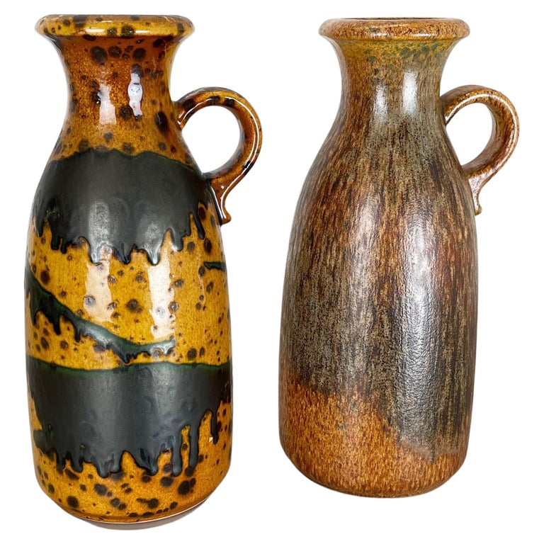 Ensemble de deux vases en poterie lave grasse « Multi-Color » de Scheurich,  Allemagne, années 1970 En vente sur 1stDibs