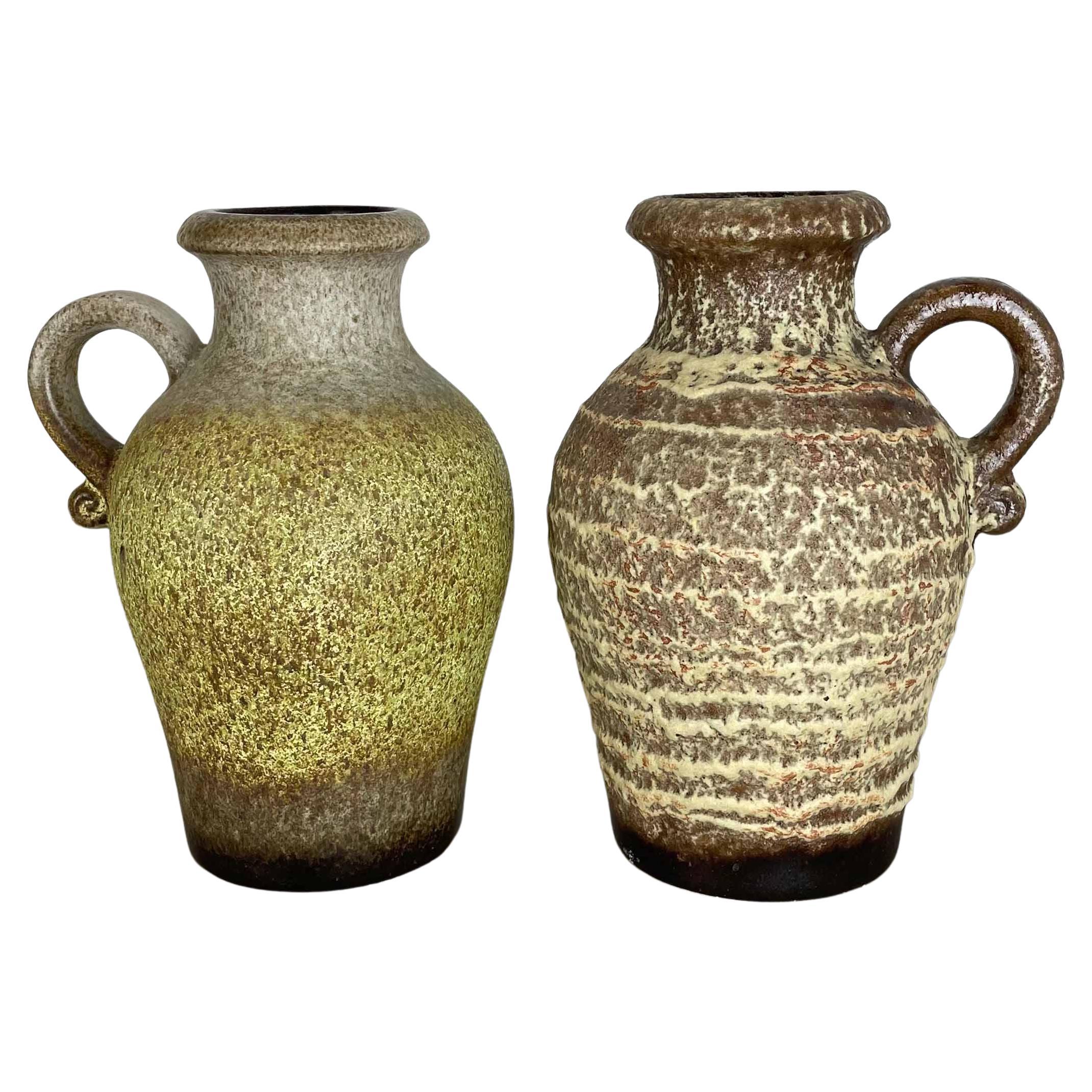 Set of Two Pottery Fat Lava Vases "Multi-Color" by Scheurich, Germany, 1970s For Sale