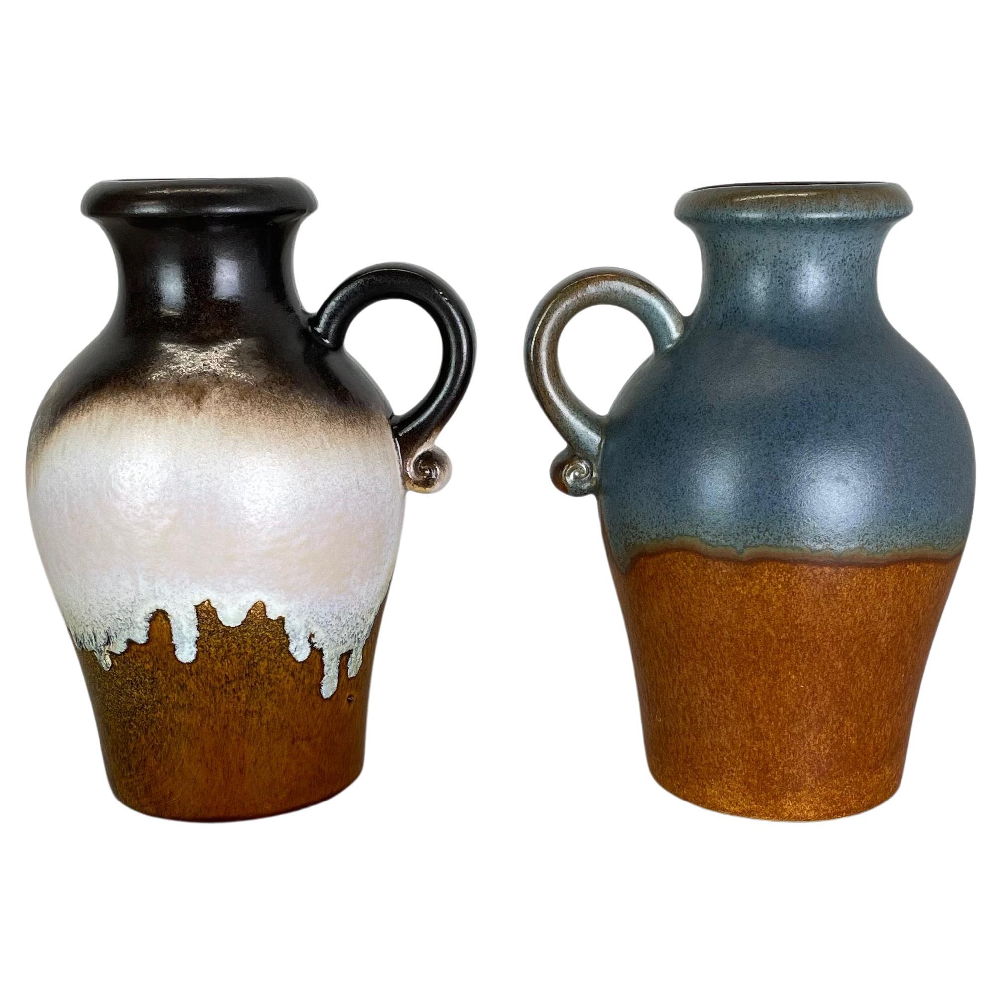 Set of Two Pottery Fat Lava Vases "Multi-Color" by Scheurich, Germany, 1970s For Sale