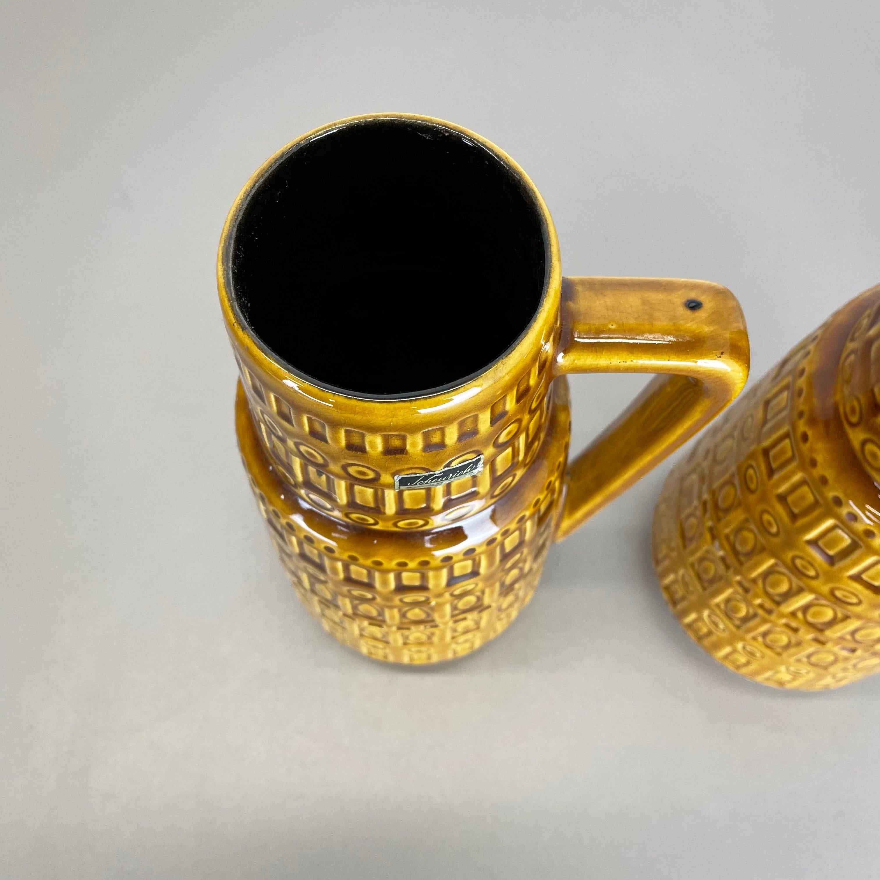Ensemble de deux vases en poterie lave grasse « motif deochre » de Scheurich, Allemagne, années 1970 en vente 4