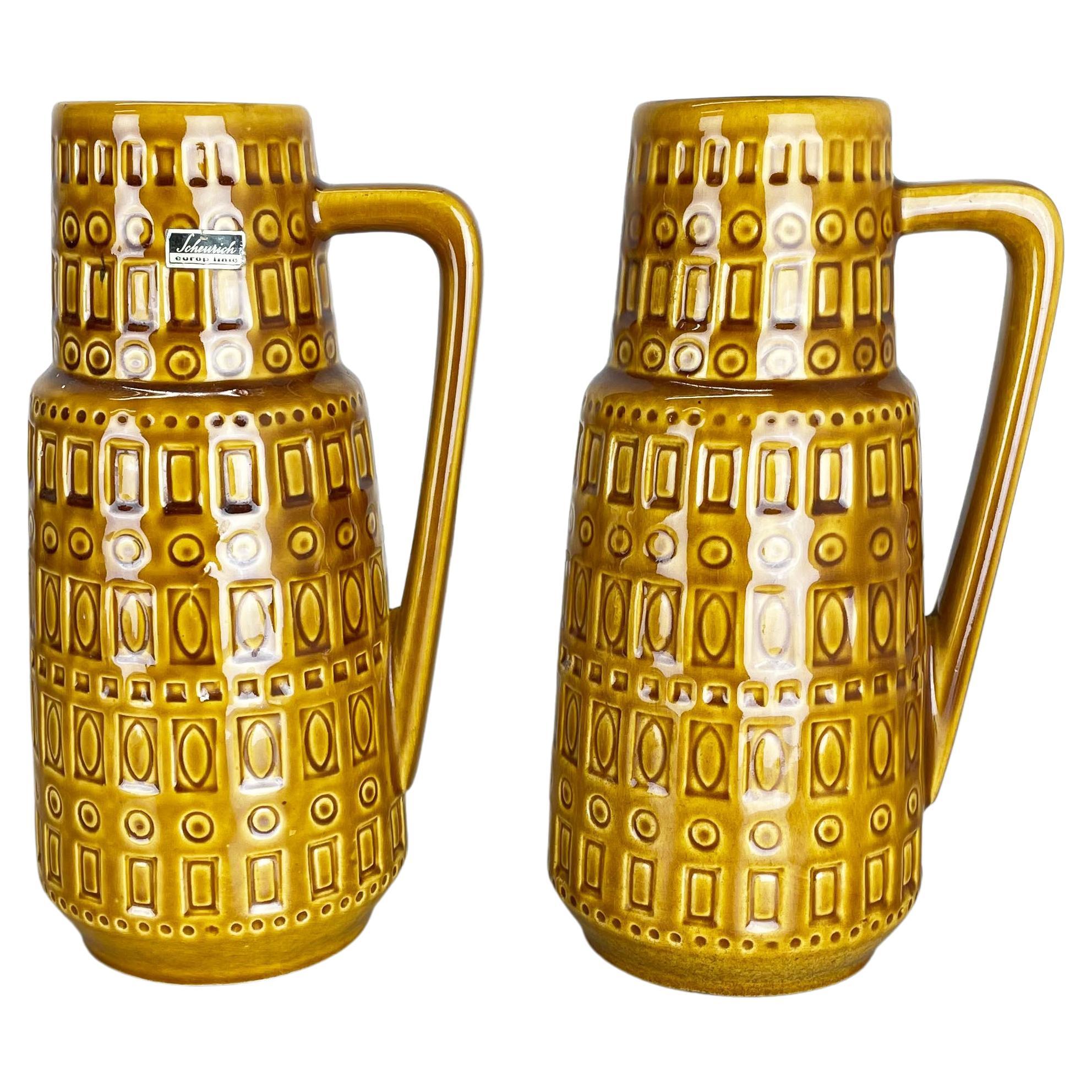 Set von zwei flachen Lava-Vasen aus Keramik mit „Kochmuster“ von Scheurich, Deutschland, 1970er Jahre