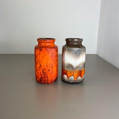 Set of Two Pottery Fat Lava Vases "Orange" by Scheurich, Germany, 1970s