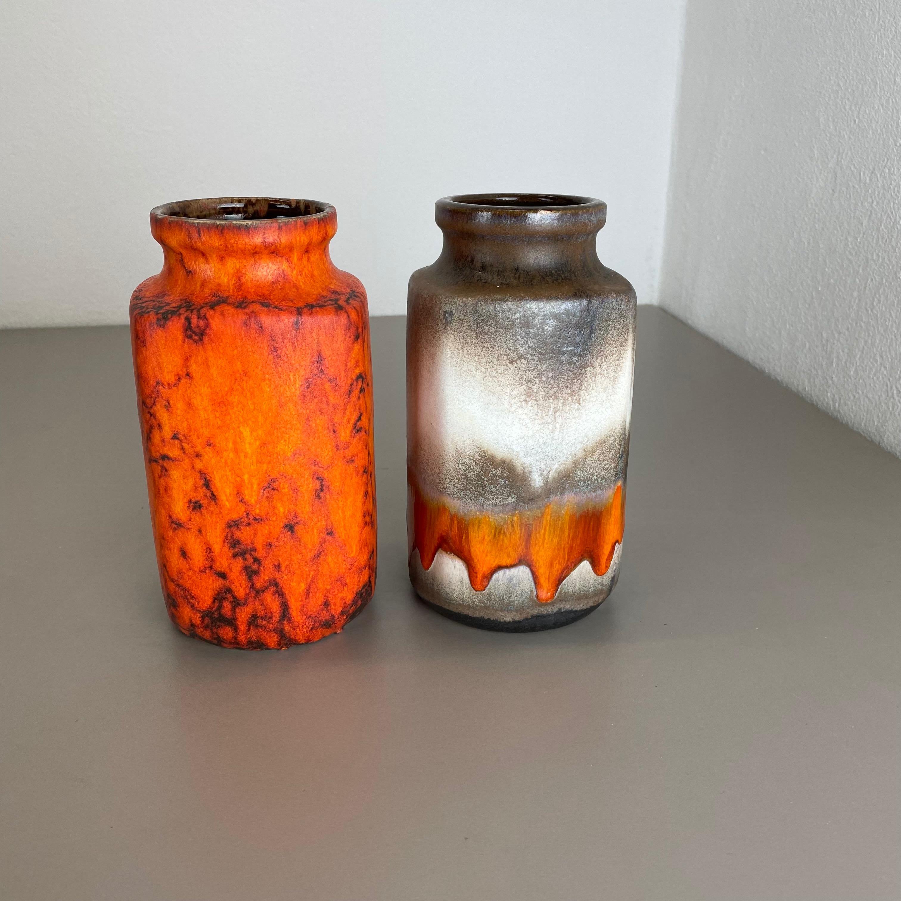 Ceramic Set of Two Pottery Fat Lava Vases 