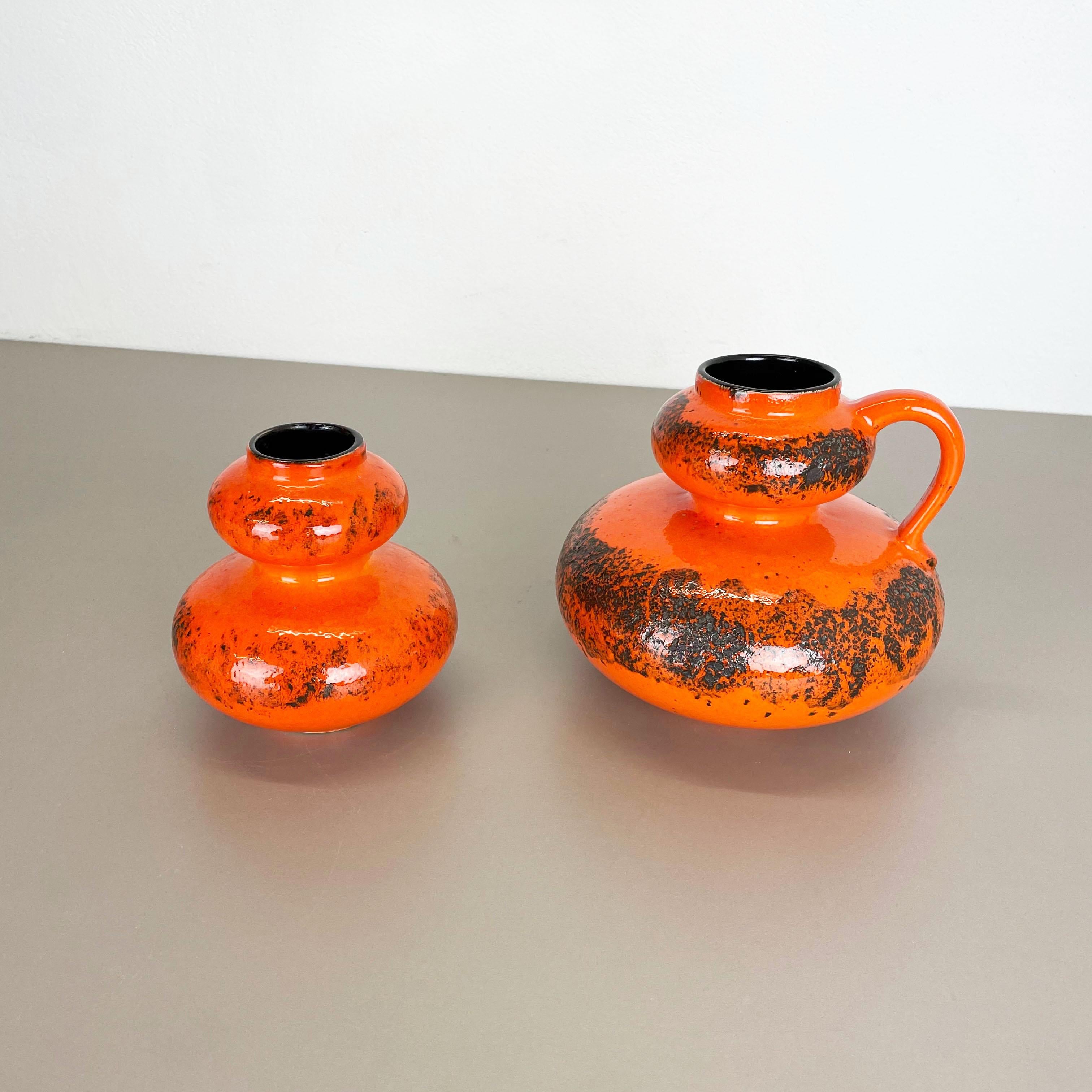 20th Century Set of Two Pottery Fat Lava Vases 