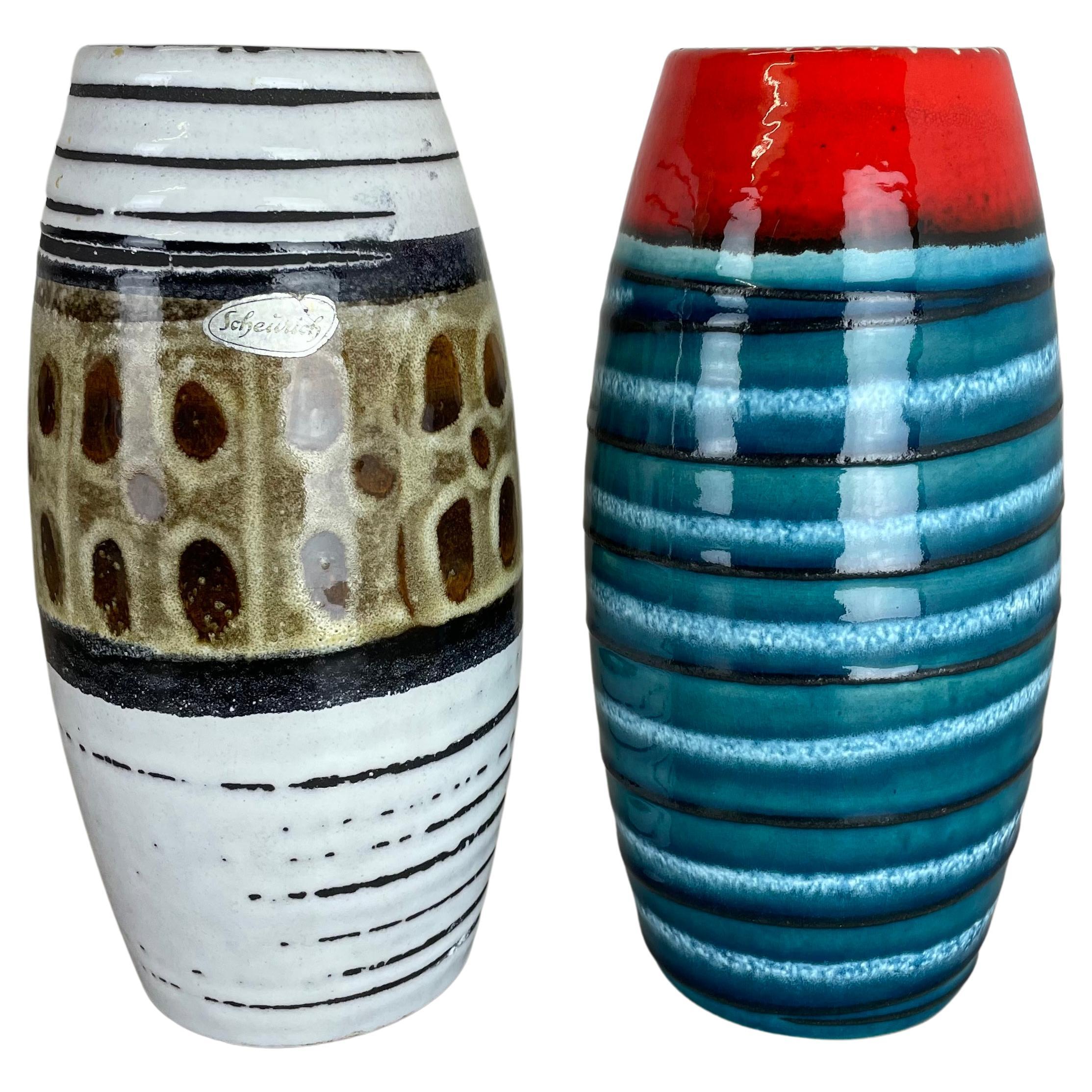 Set of Two Pottery Fat Lava Vases "Pop Art" by Scheurich, Germany, 1950s For Sale