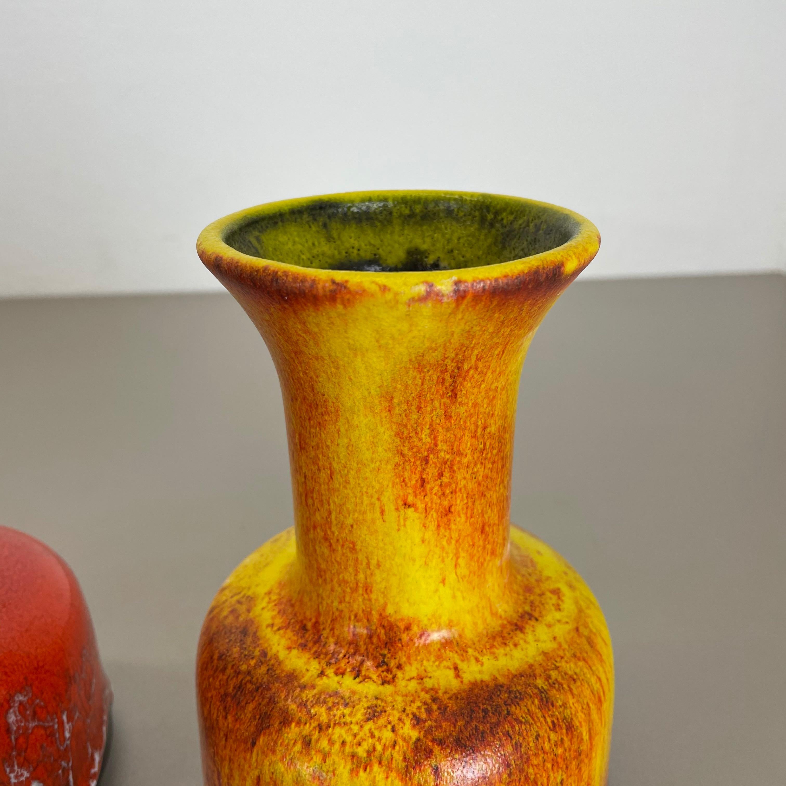 Ensemble de deux vases en poterie de lave grasse « jaune-rouge » de Jasba, Allemagne, années 1970 en vente 3