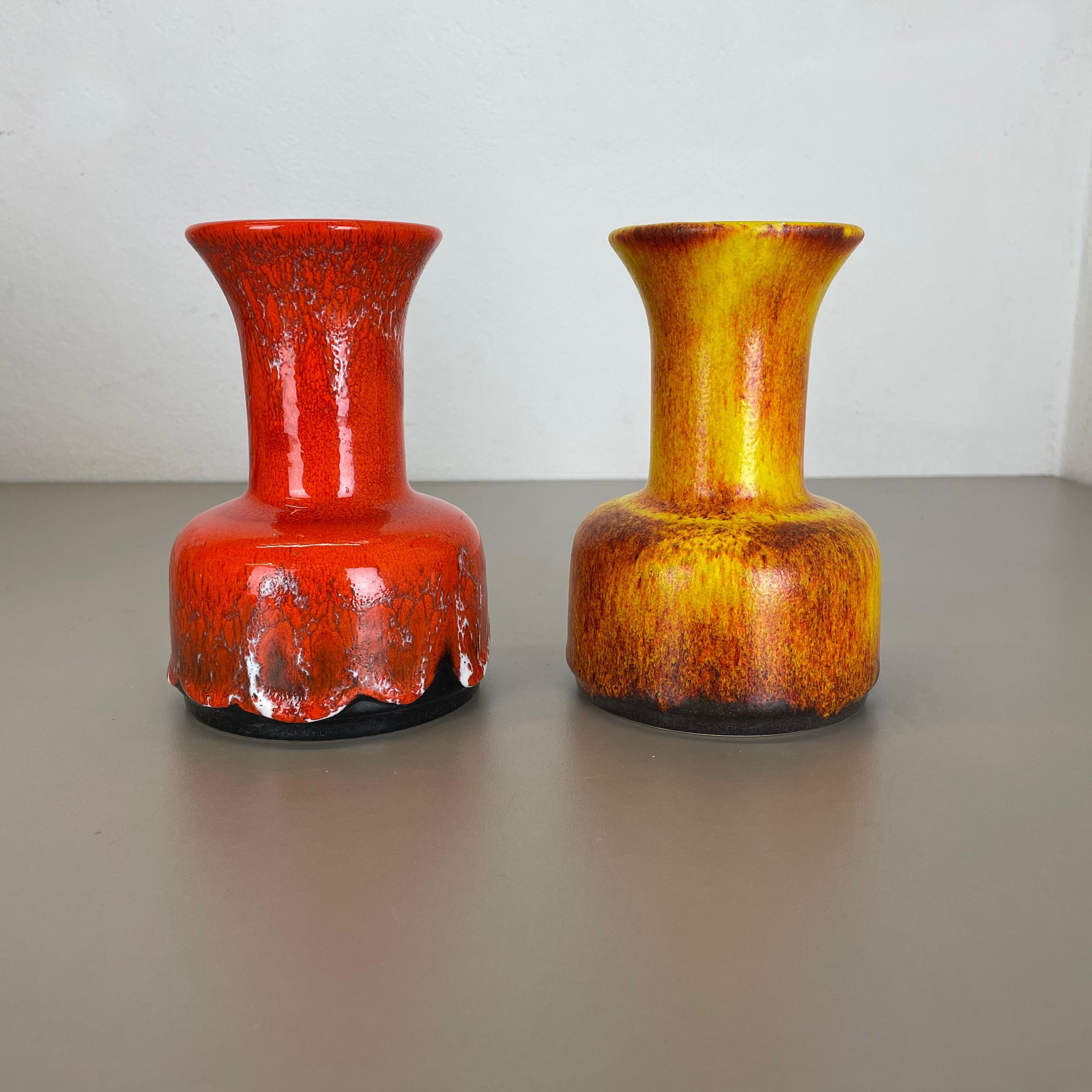 Ensemble de deux vases en poterie de lave grasse « jaune-rouge » de Jasba, Allemagne, années 1970 en vente 6