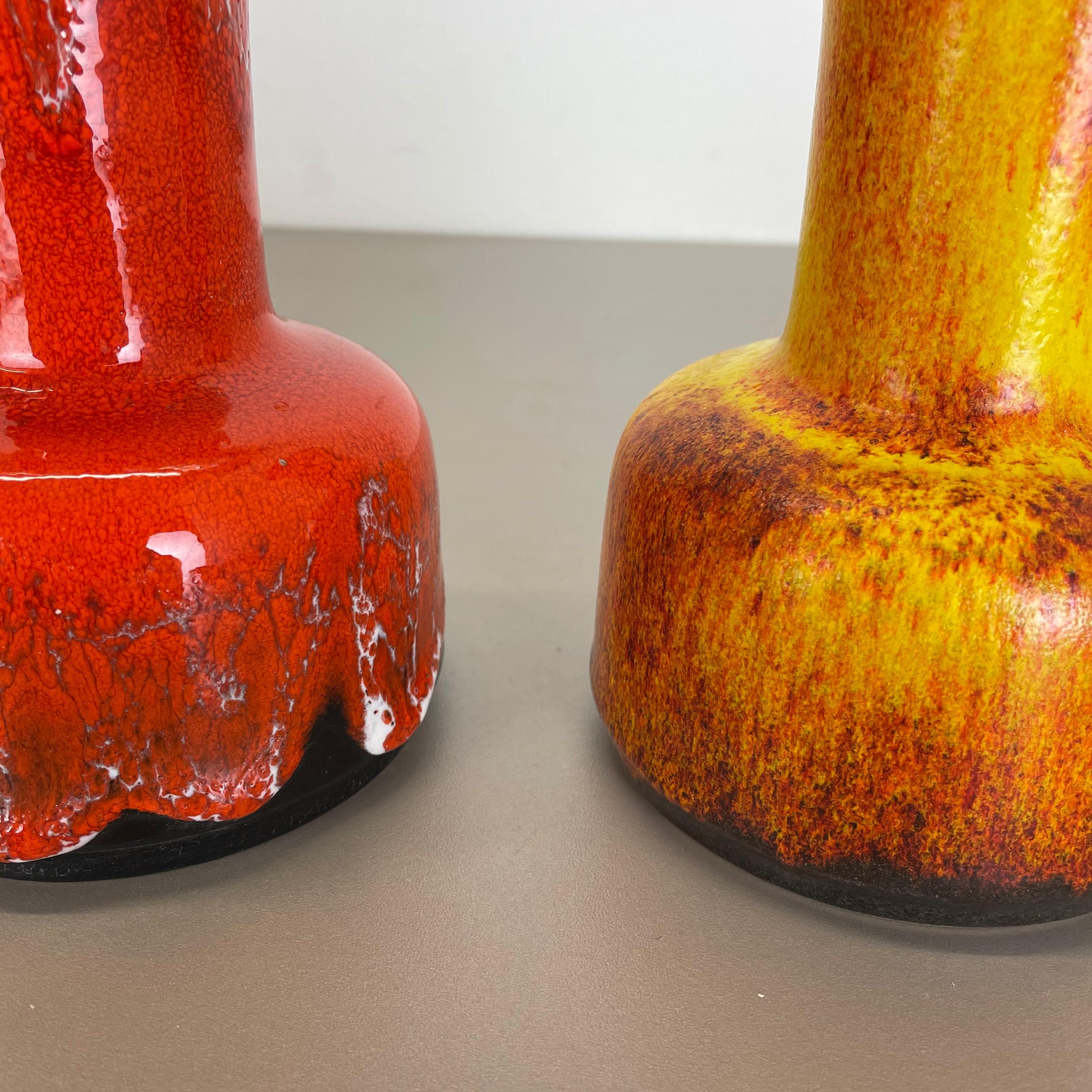 Ensemble de deux vases en poterie de lave grasse « jaune-rouge » de Jasba, Allemagne, années 1970 en vente 7