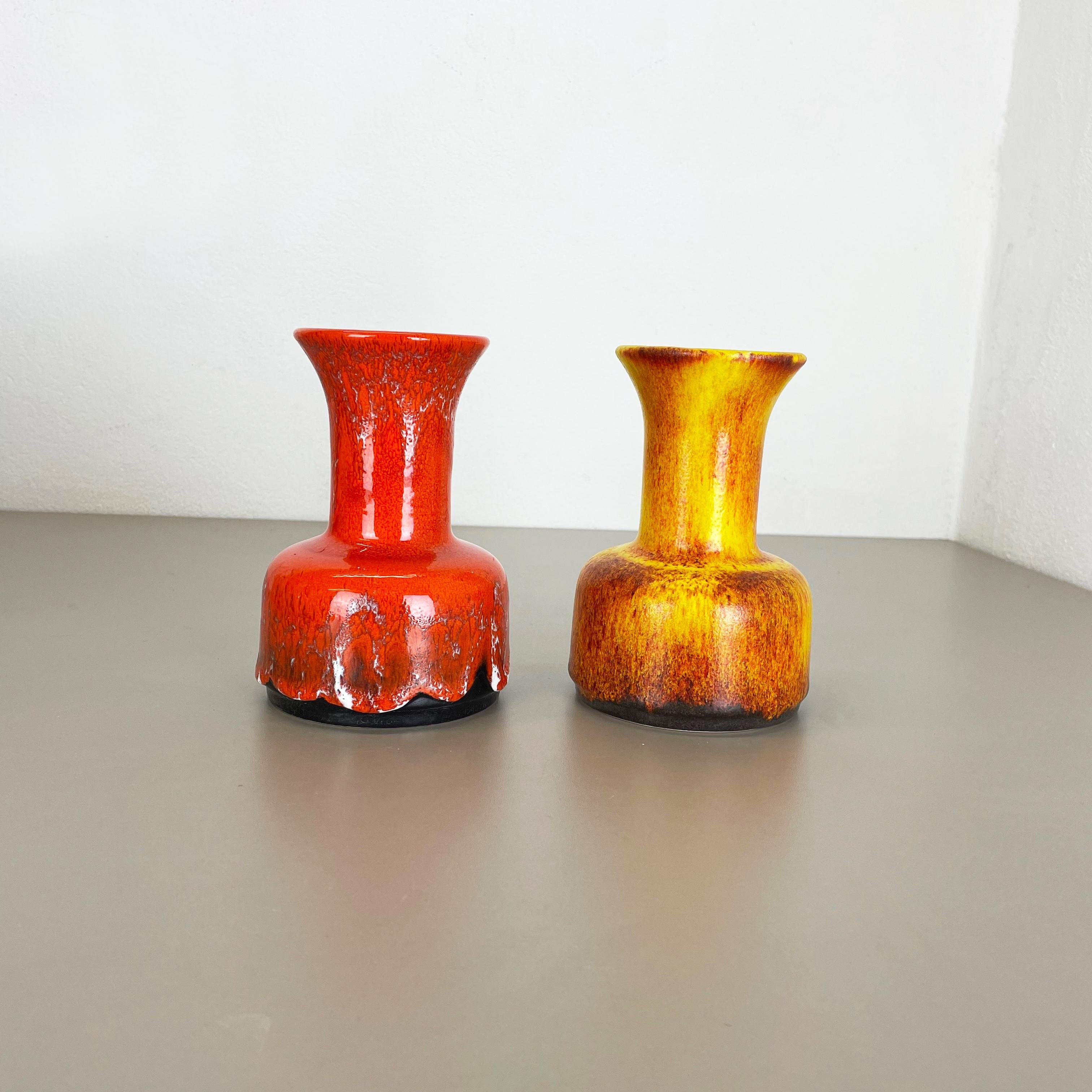 Mid-Century Modern Ensemble de deux vases en poterie de lave grasse « jaune-rouge » de Jasba, Allemagne, années 1970 en vente