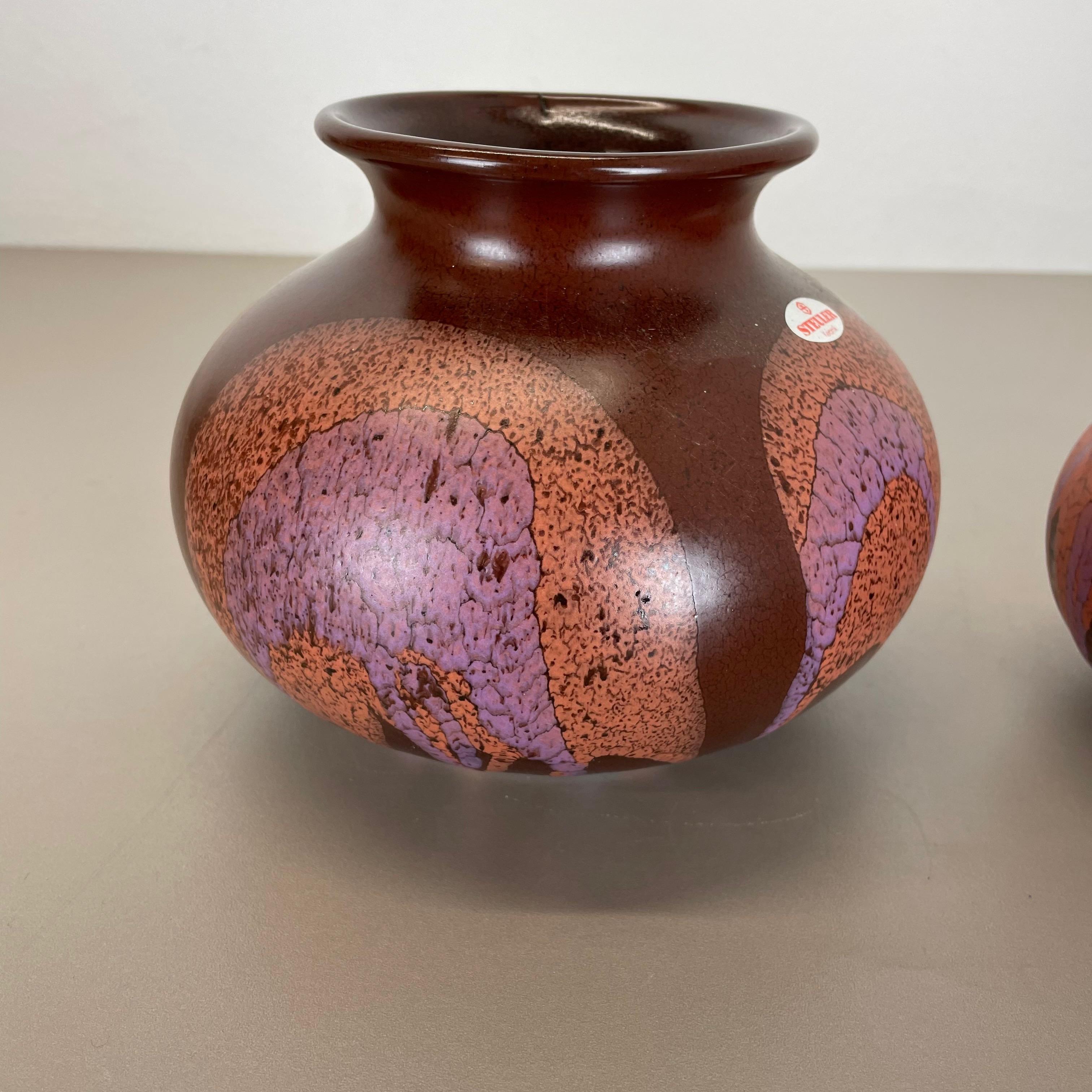 Mid-Century Modern Set of Two Pottery Vases Objects by Steuler Ceramics, Germany, 1970s For Sale