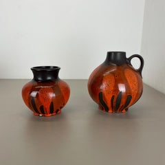 Set of Two Pottery Vases "Red Black" Objects by Steuler Ceramics Germany, 1970s