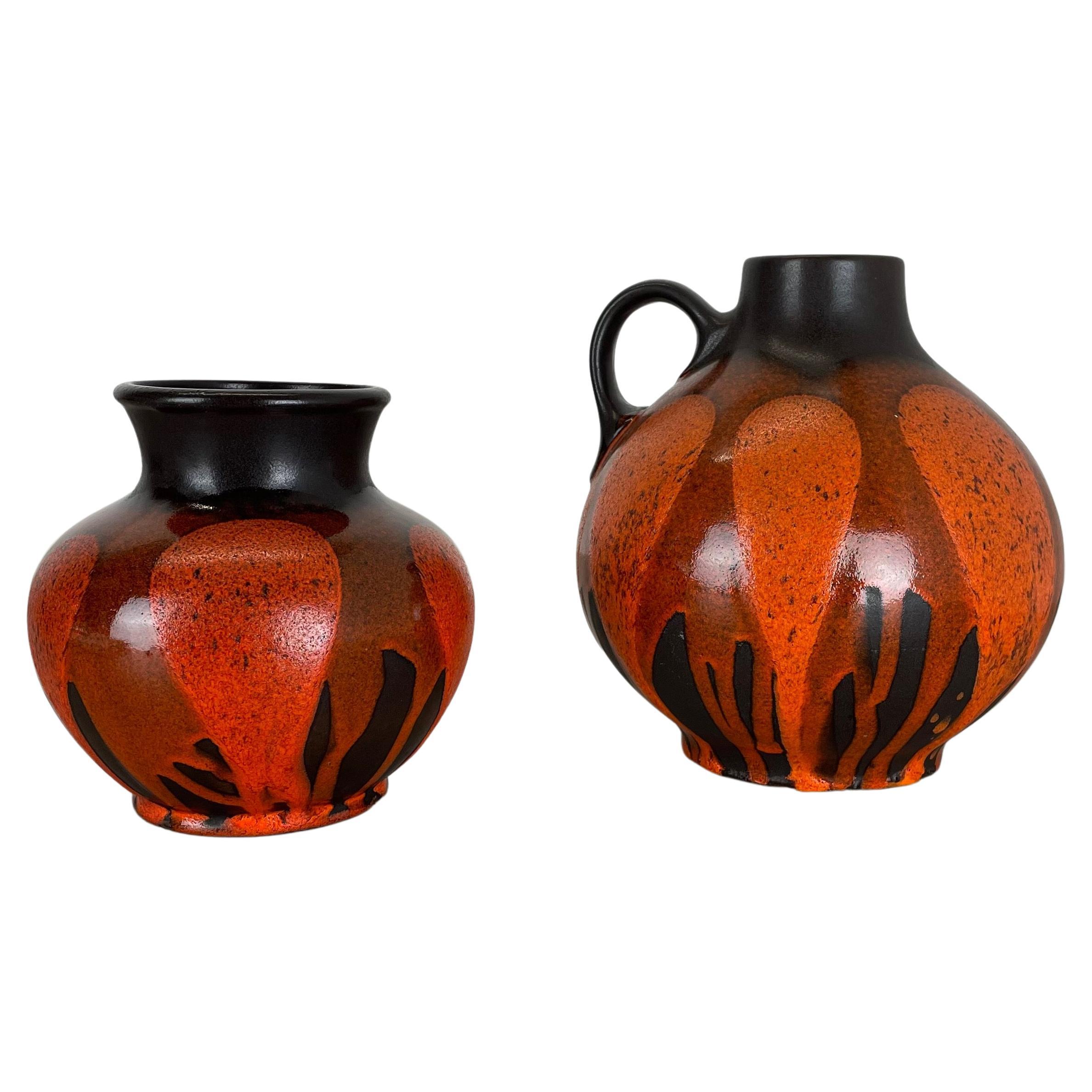 Set of Two Pottery Vases "Red Black" Objects by Steuler Ceramics Germany, 1970s For Sale