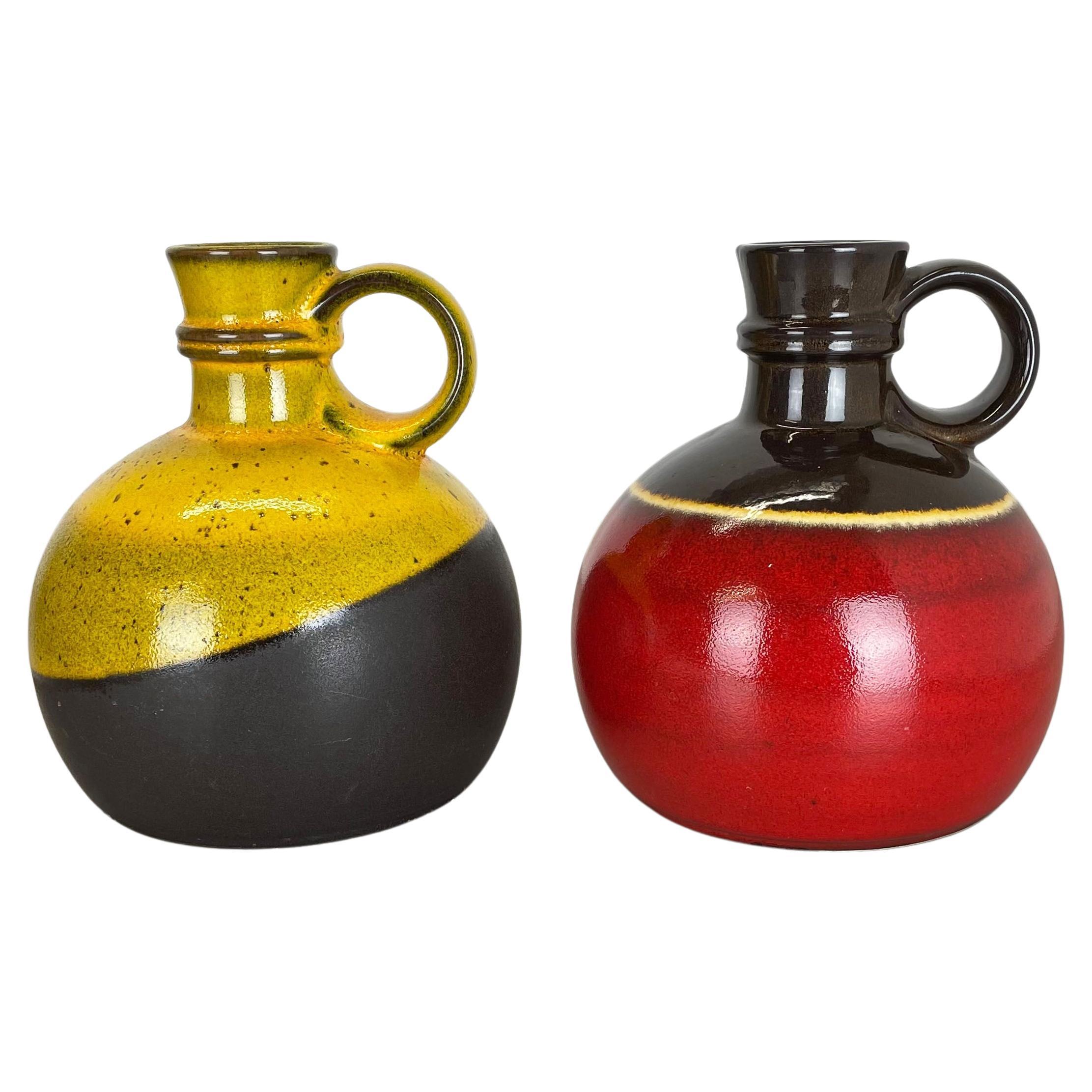 Set of Two Pottery Vases "red yellow" Objects by Steuler Ceramics Germany, 1970s