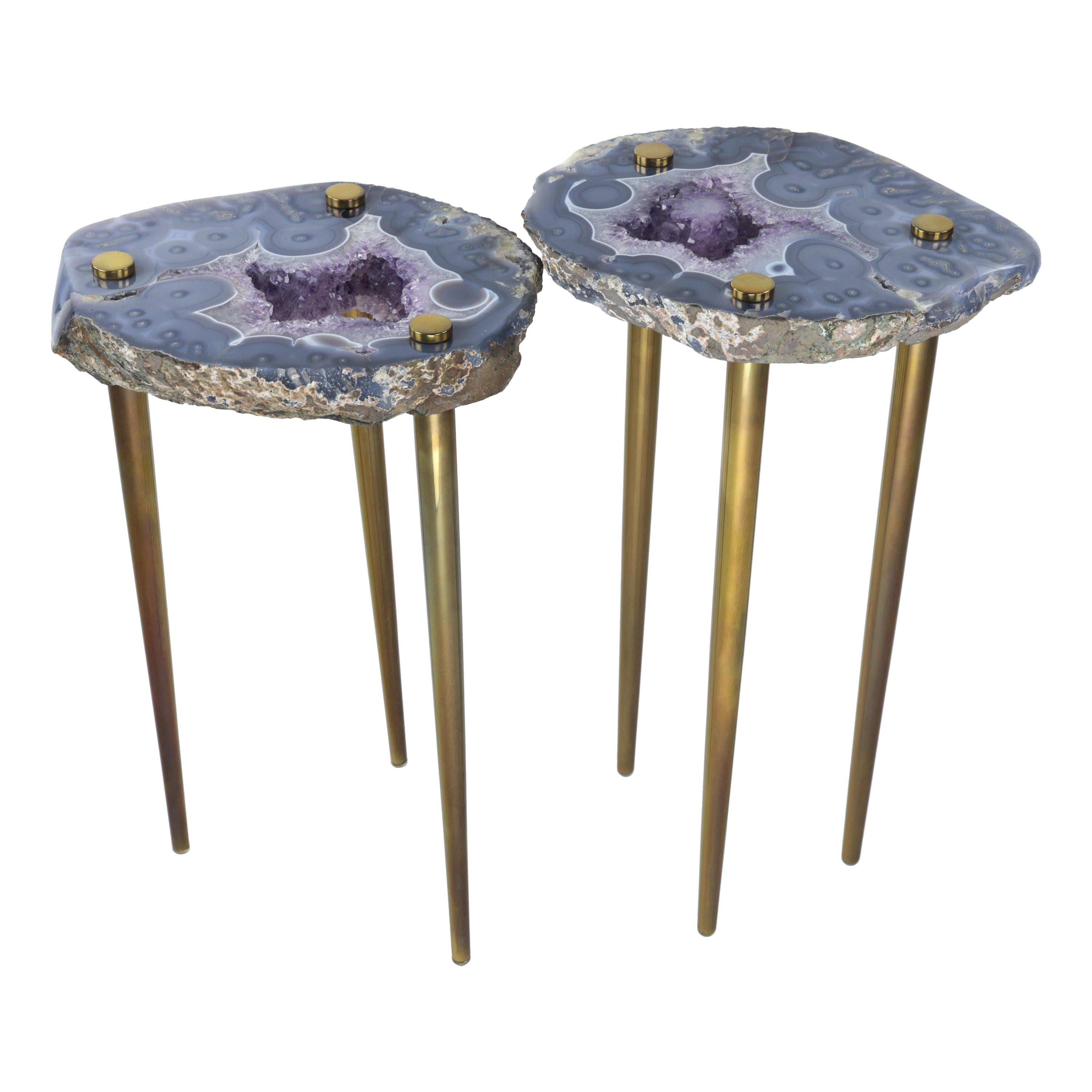 Set of Two "Powers of 10" Tables w/ solid brass legs by Christopher Kreiling 