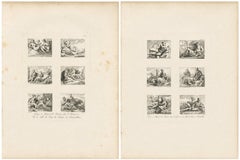 Ensemble de deux gravures représentant les fresques de Primaticcio à Fontainebleau, réalisées par Baltard, 1803
