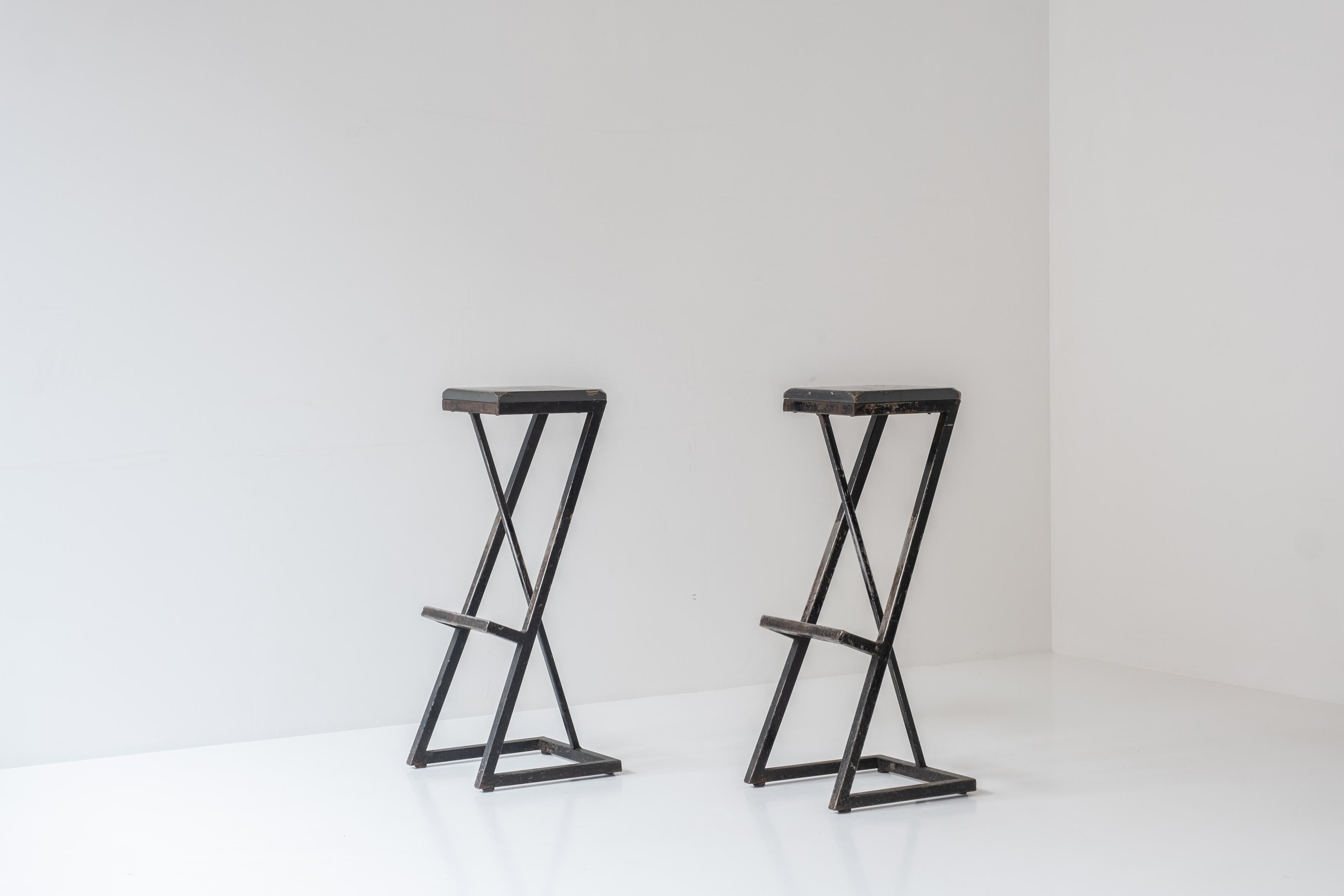 Mid-Century Modern Set of two prototype bar stools from the 1950s.  For Sale