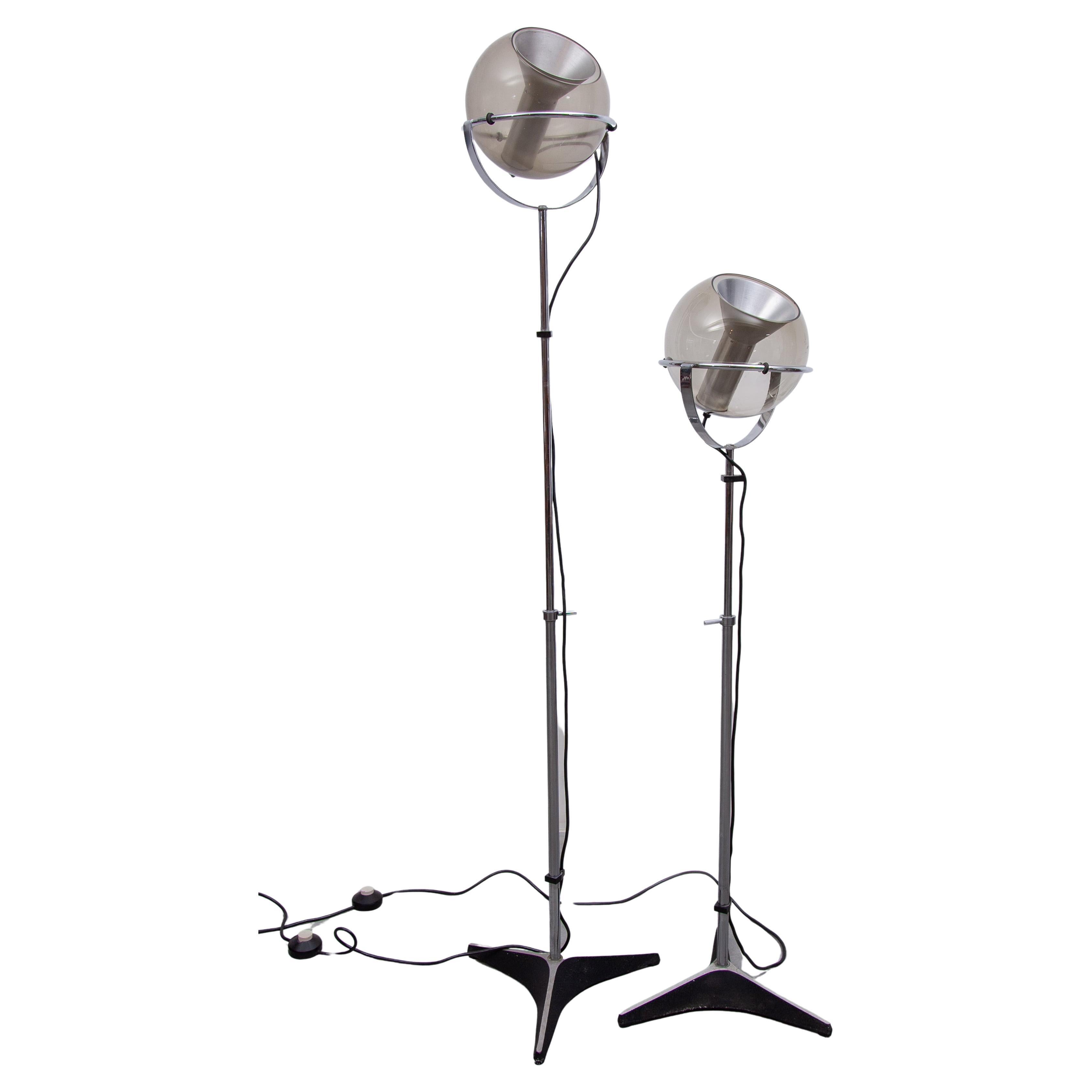 Set of Two "Raak" Glass Globe Floor Lamps 1960s by Frank Ligtelijn