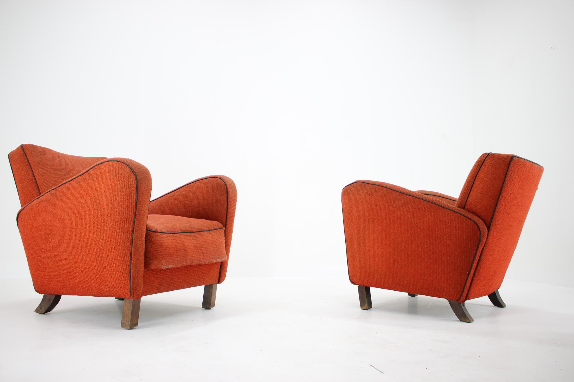 Set of Two Rare Art Deco Armchairs H-283 by Jindřich Halabala, 1930s In Fair Condition In Praha, CZ