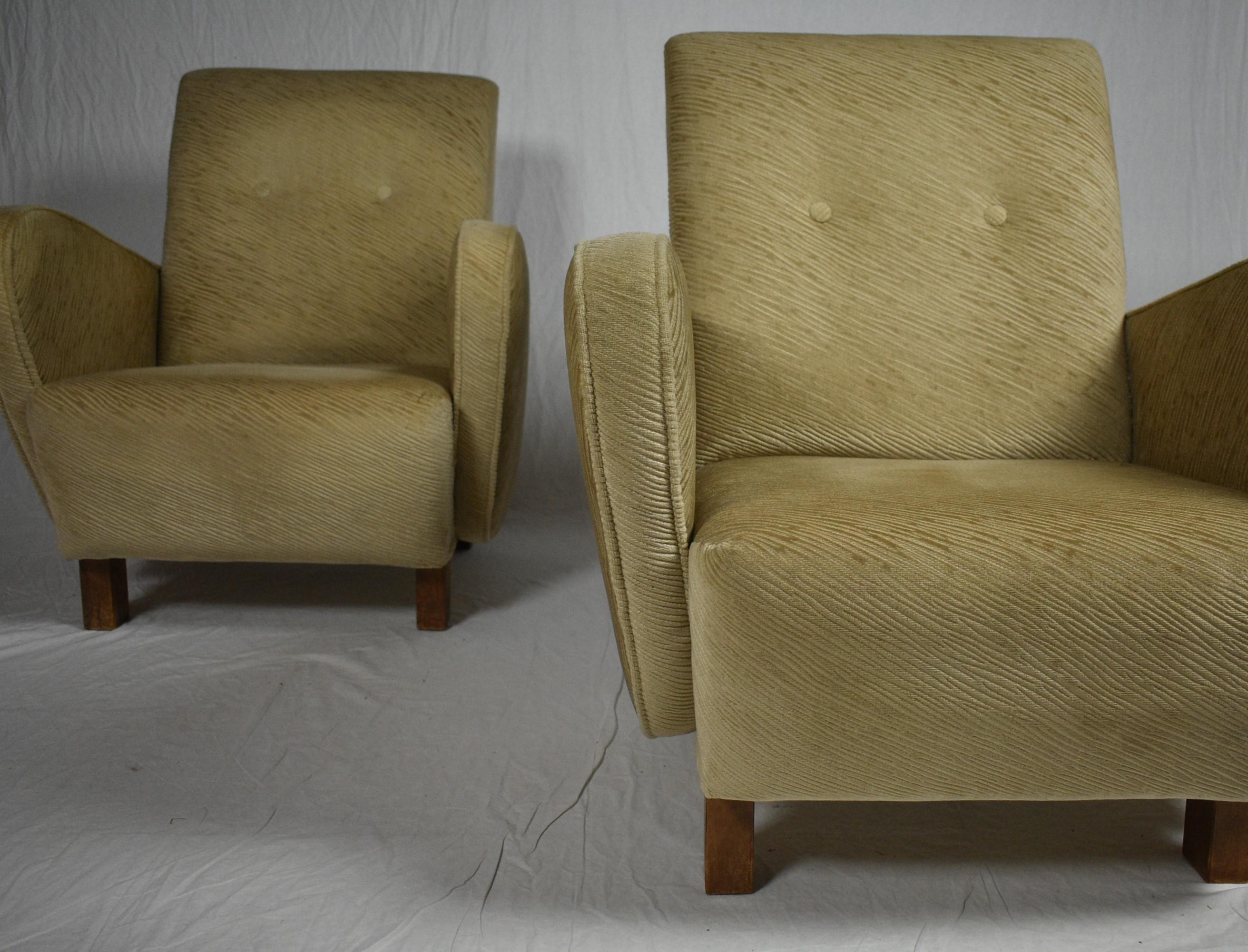Fabric Set of Two Rare Art Deco Armchairs H-283 by Jindřich Halabala, 1930s