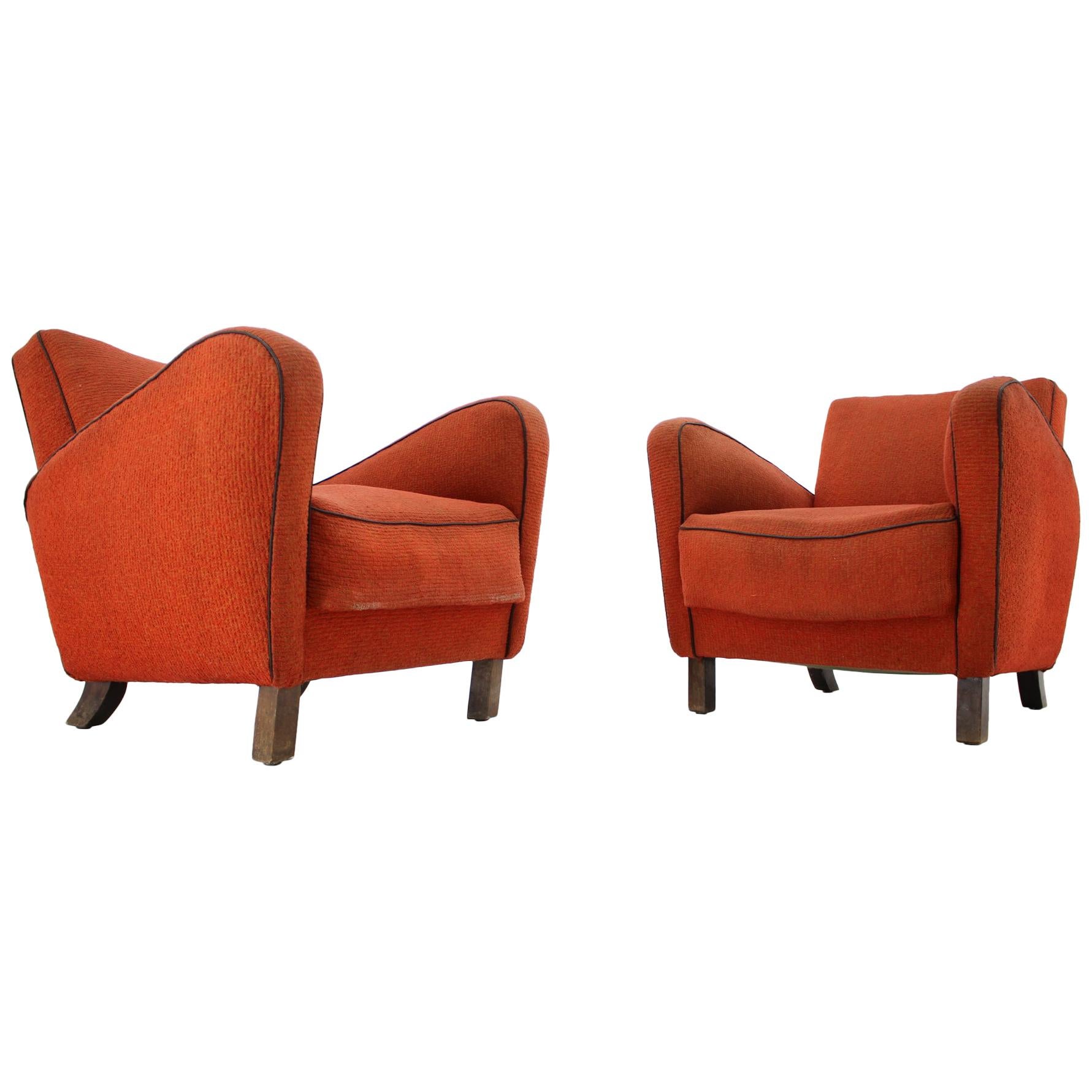 Set of Two Rare Art Deco Armchairs H-283 by Jindřich Halabala, 1930s