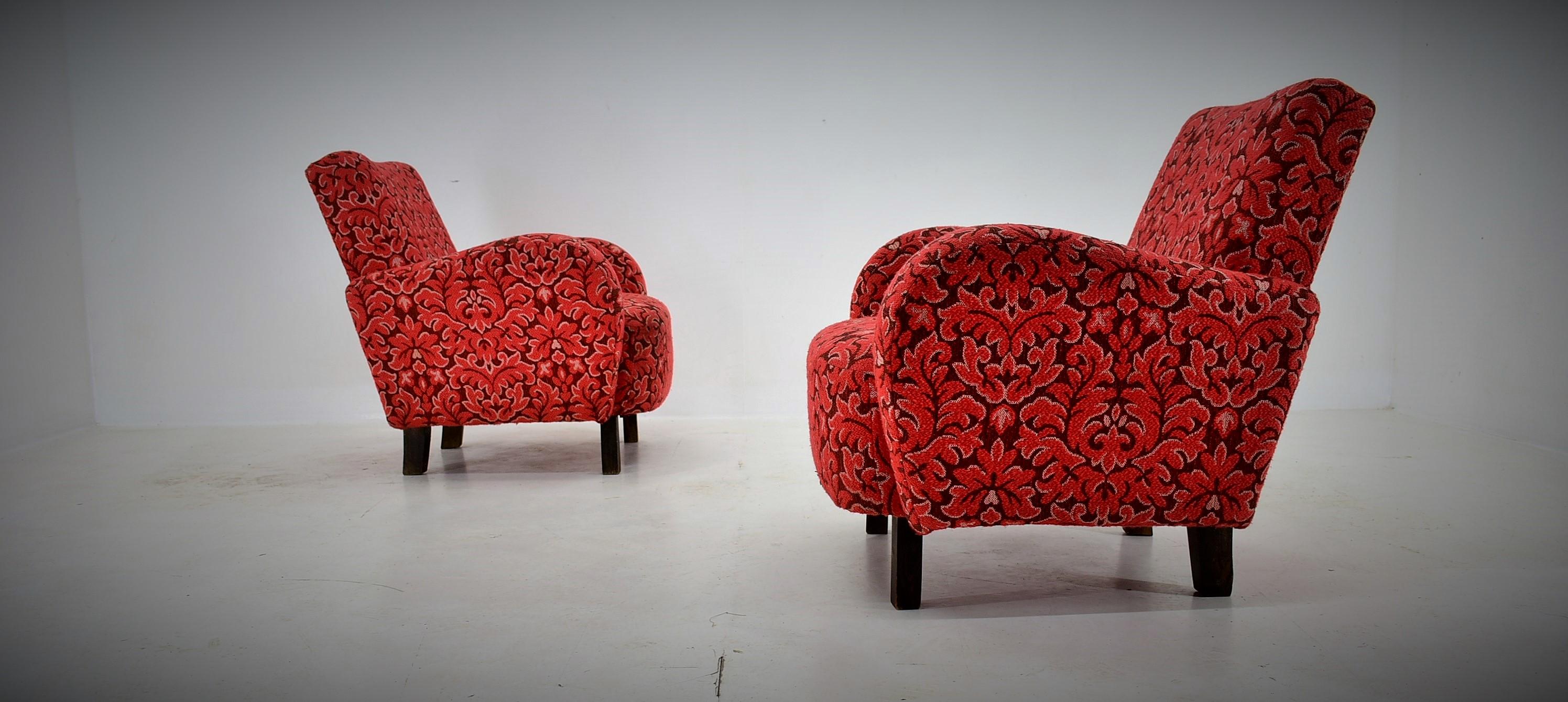 Ensemble de deux rares fauteuils Art dco H-283 de Jindich Halabala, annes 1949 en vente 5