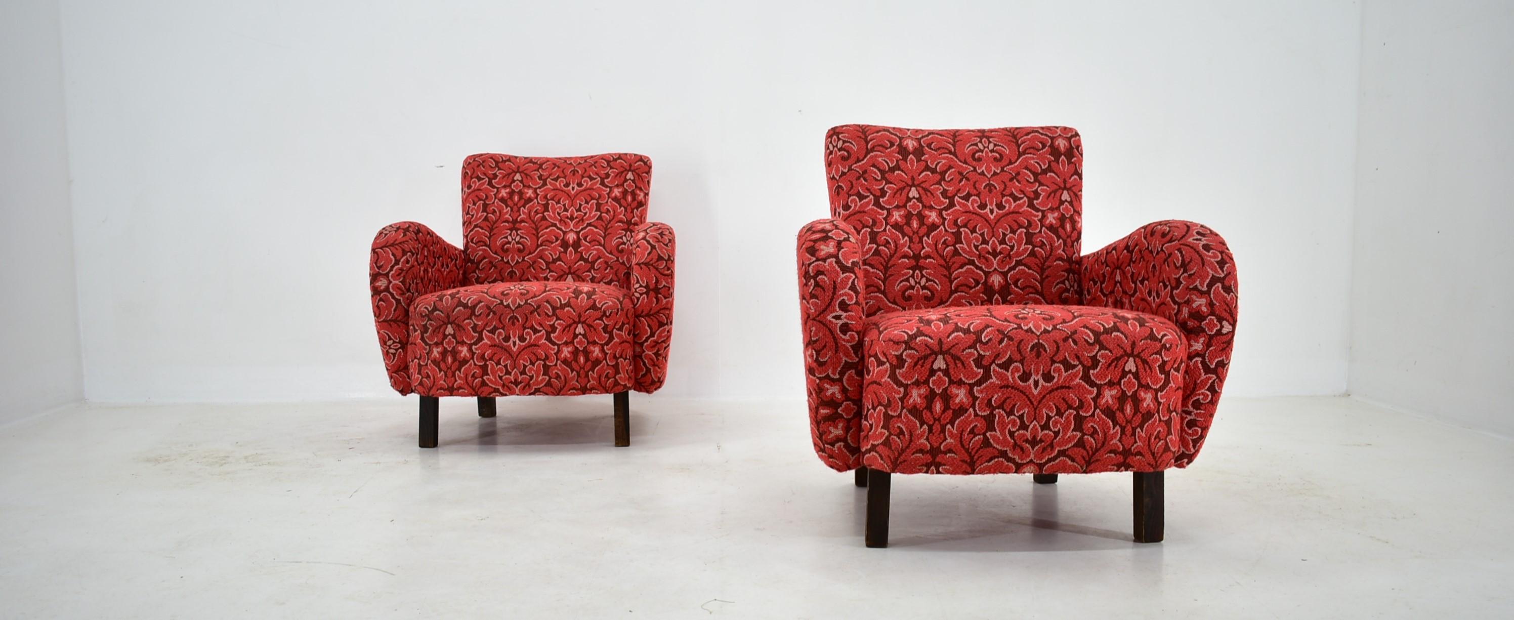 Czech Set of Two Rare Art Deco Armchairs H-283 by Jindřich Halabala, 1949s For Sale