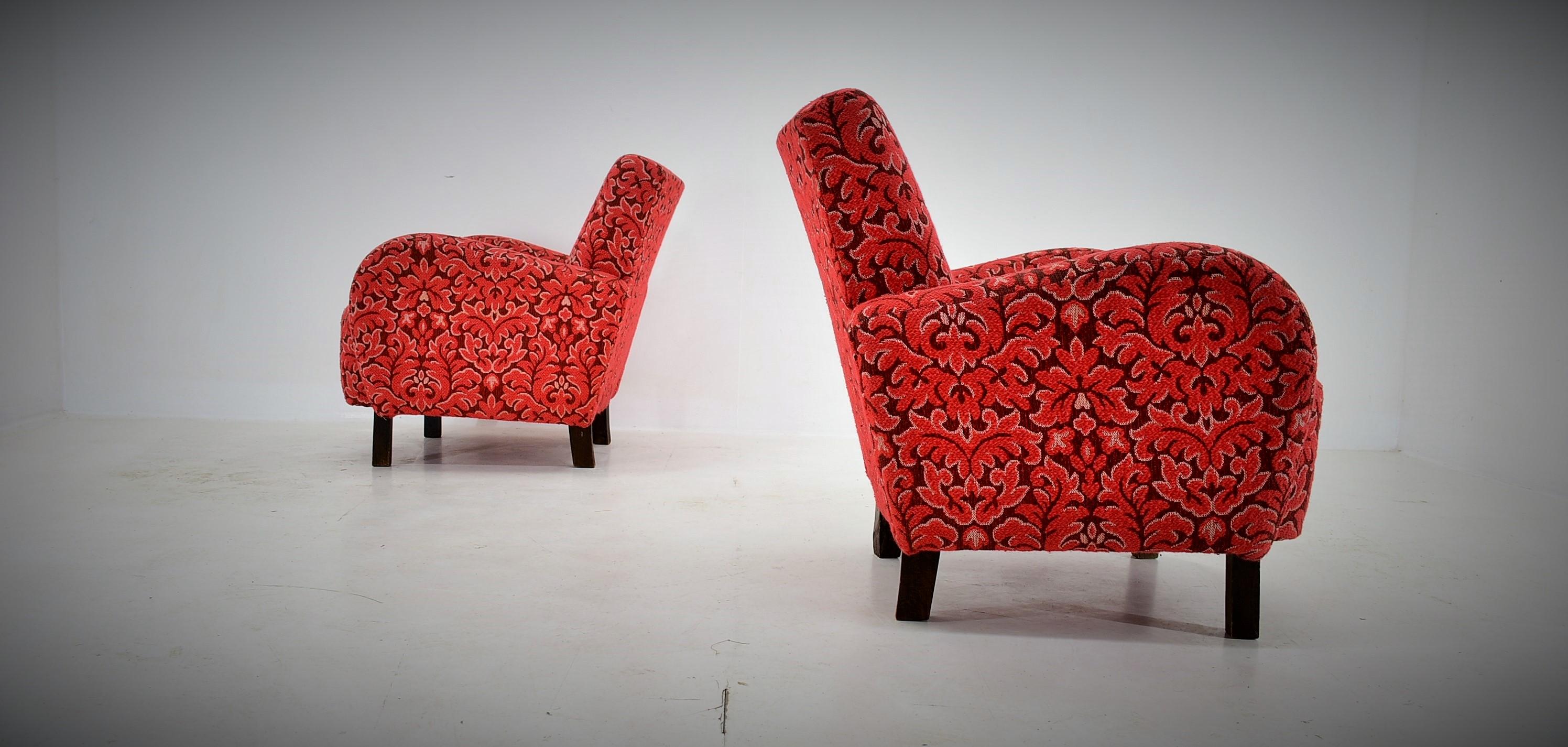 Set of Two Rare Art Deco Armchairs H-283 by Jindřich Halabala, 1949s For Sale 2
