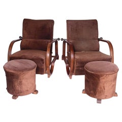 Set of Two Rare Art Deco Armchairs with Footstools, 1920s